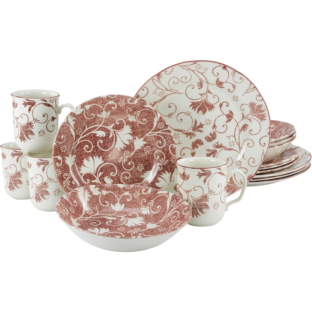 CreaTable Kombiservice »Geschirr-Set Damask«, (Set, 16 tlg., Kaffeeservice und Tafelservice im Set, für 4 Personen)