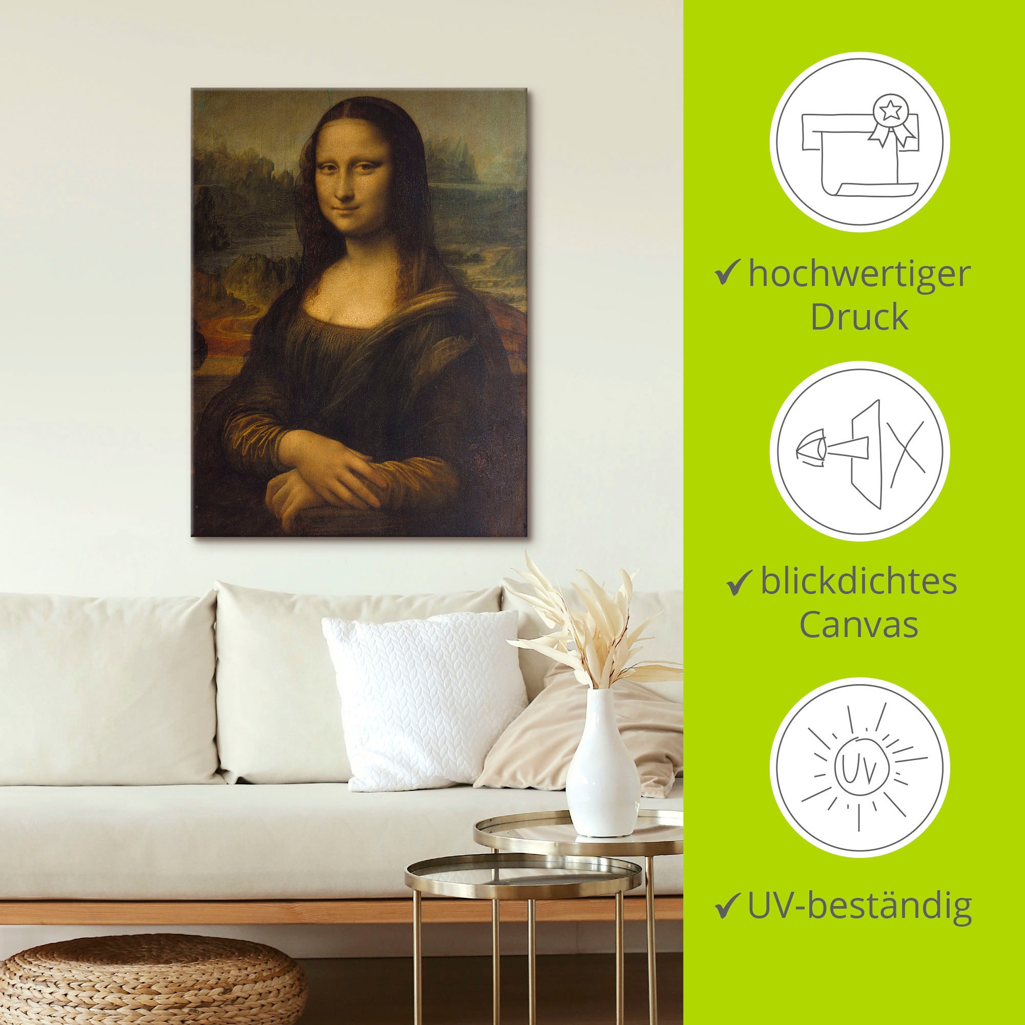 Artland Wandbild »Mona Lisa. Um 1503«, Porträts, (1 St.), als Leinwandbild, Poster in verschied. Größen