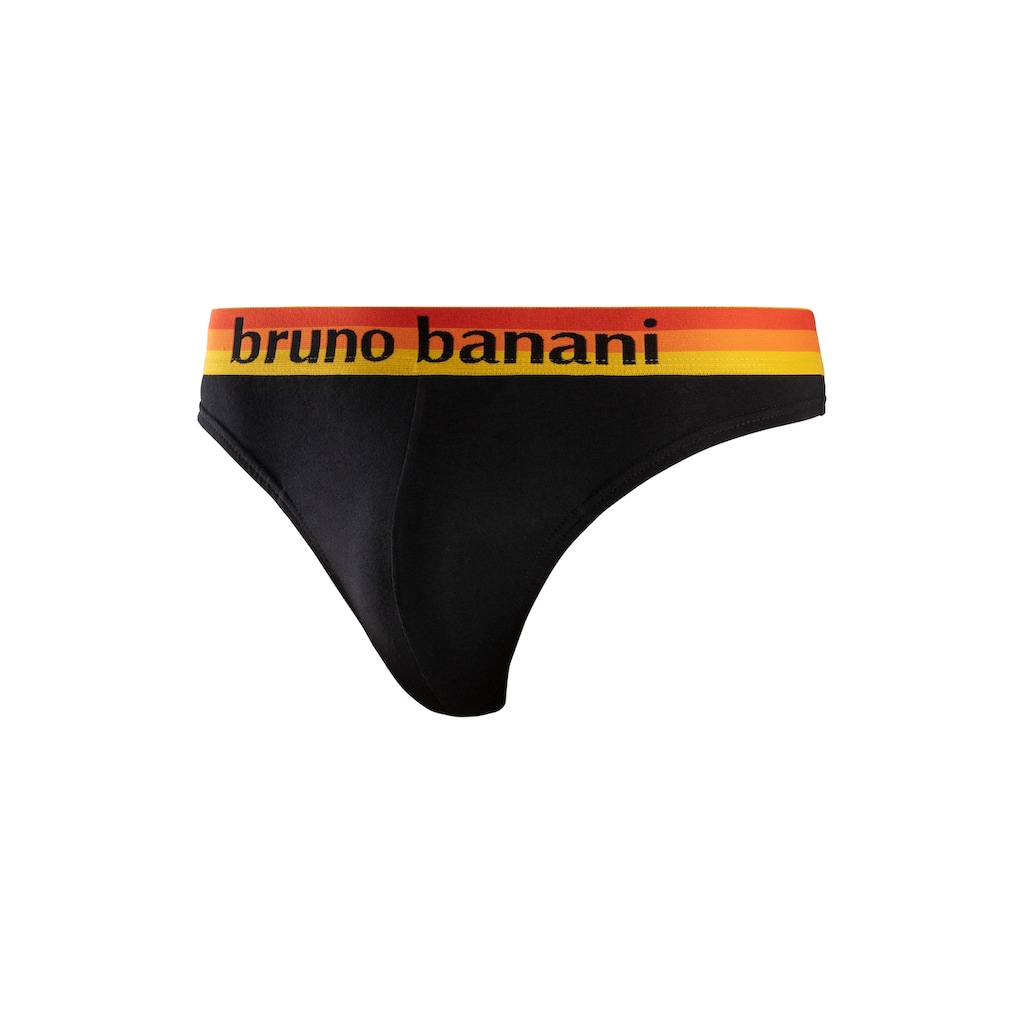 Marken Bruno Banani Bruno Banani String, (5 St.), mit Streifen Logo Webbund schwarz-blau + schwarz-pink + schwarz-mint + schwarz