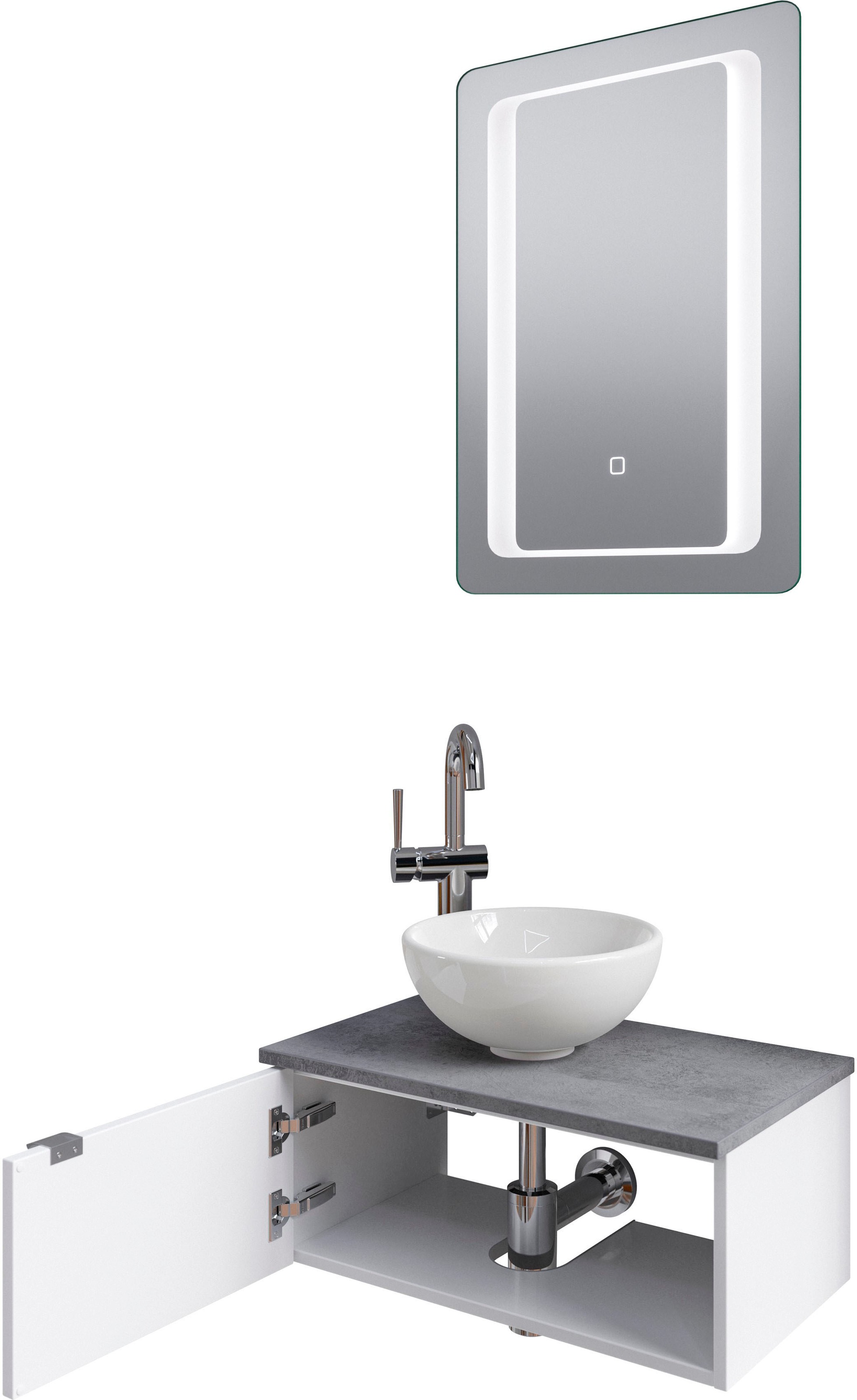 Saphir Badmöbel-Set »Serie 6915«, (4 St.), Gäste-Bad, 61 cm breit, mit LED-Spiegel, offenem Fach und 1 Tür