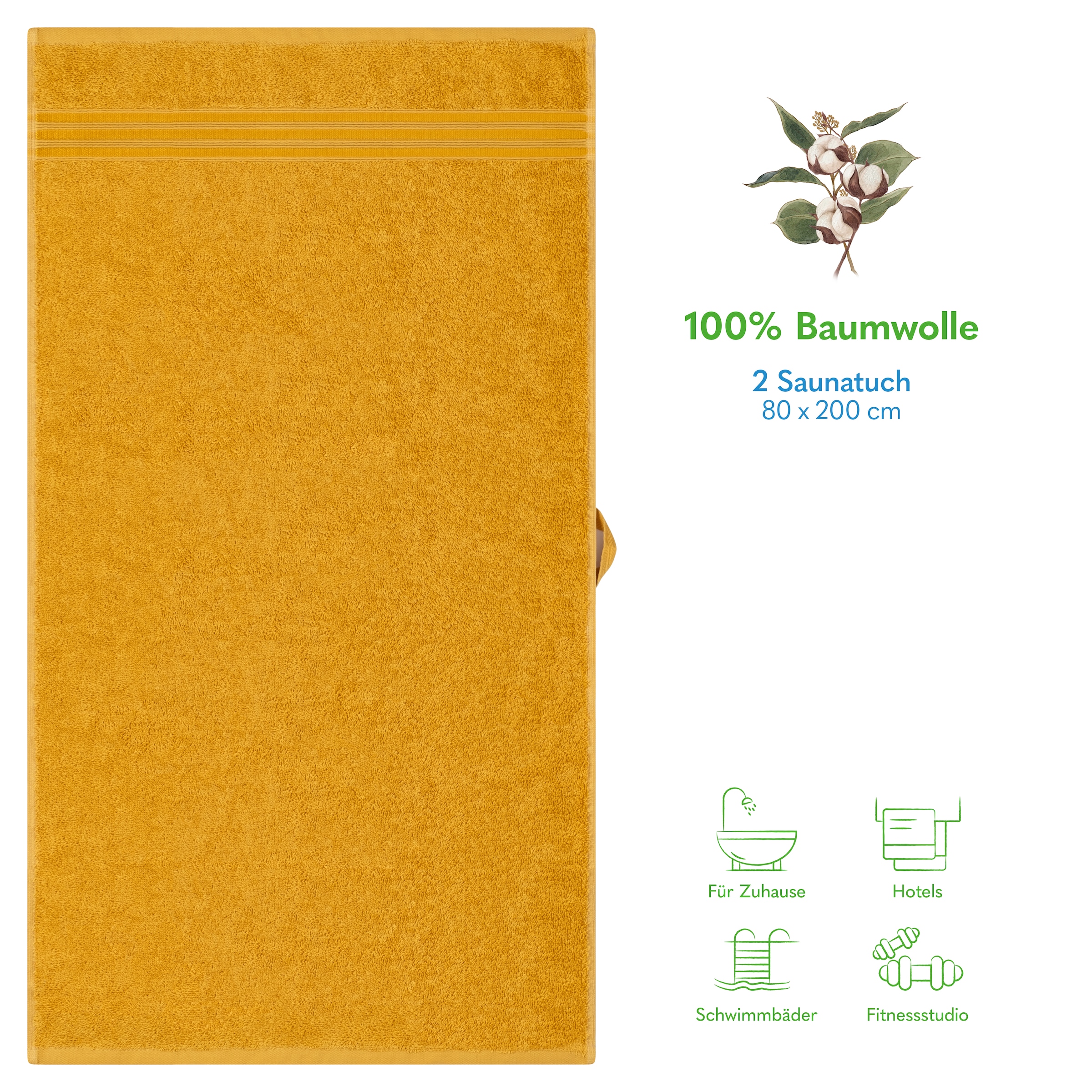 HAMMETEX Saunatuch »Hammetex 2er Set extra große Saunatücher«, (Packung, 2 St., 80x200 Saunatücher), 100% Baumwolle – Weich & Saugfähig – Luxuriöse Große Spa-Badetücher