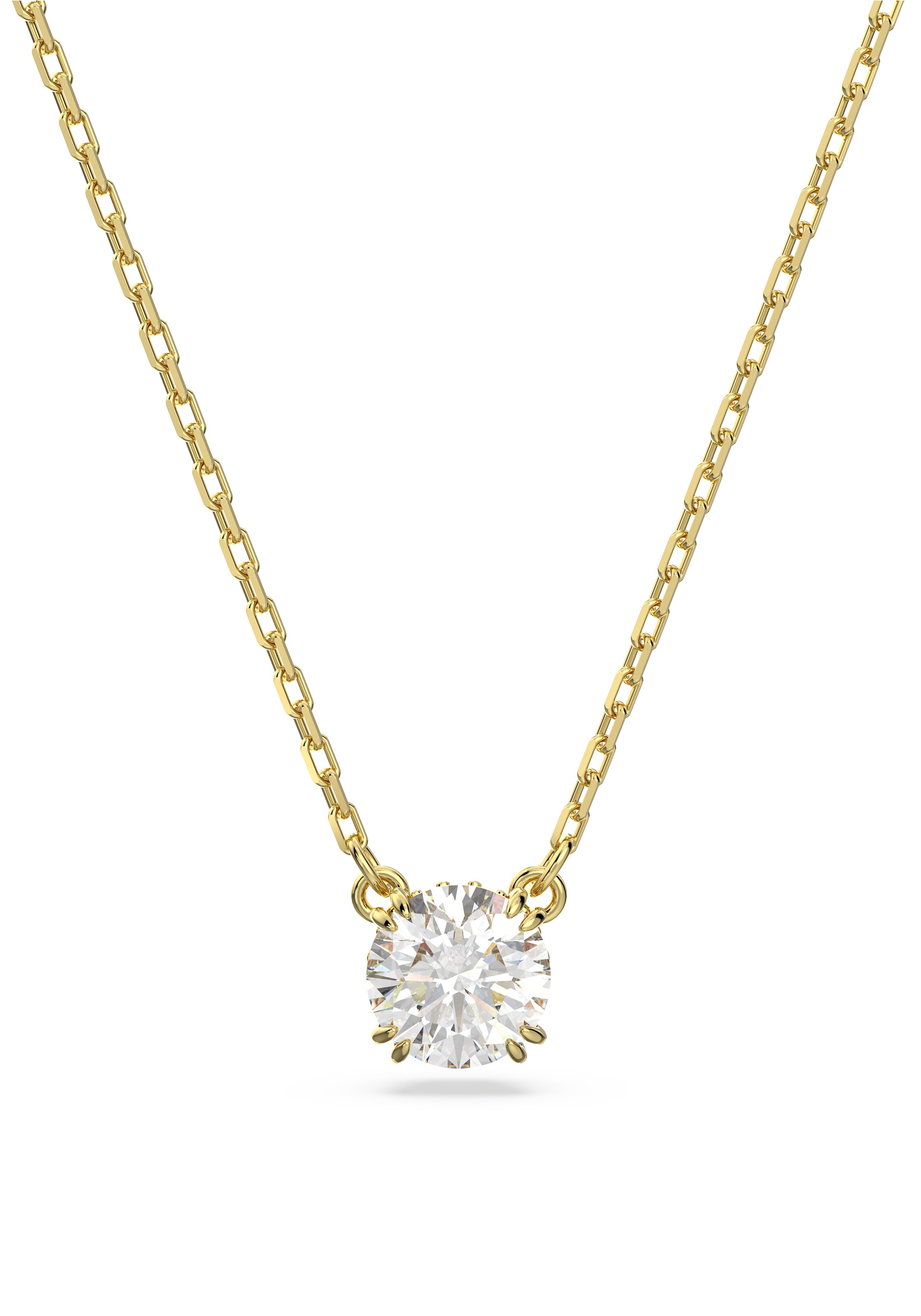 Kette mit Anhänger SWAROVSKI "Stilla Round", gold (gelbgoldfarben, kristallweiß), Halsketten, Damen, Metall, L: 42 B: 0,9mm, mit Swarovski Kristall, B:0,9mm 2