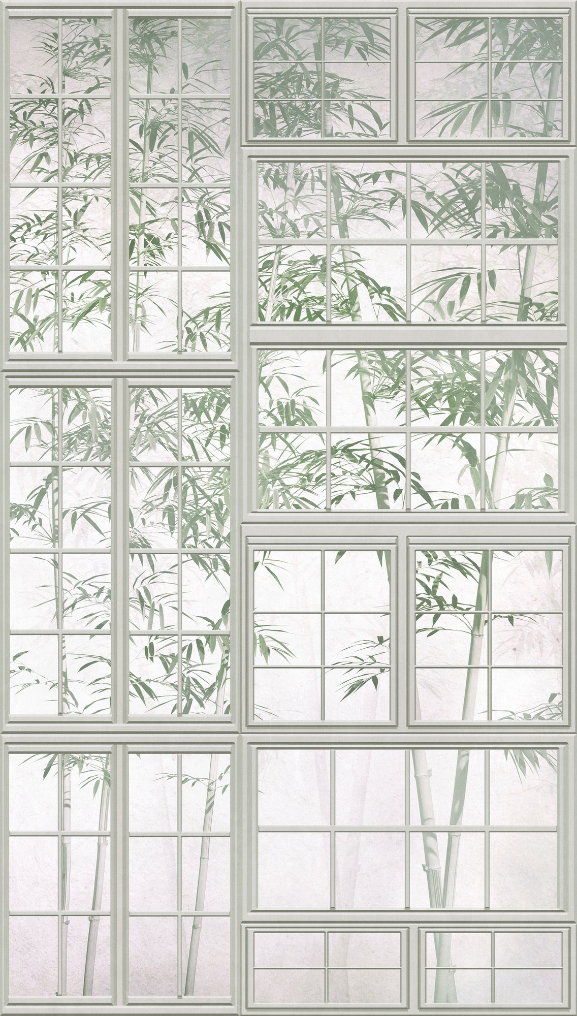 living walls Fototapete »THE WALL III Fenster Tapete Motivtapete Bambus Blattmuster«, matt, Vliestapete Blätter für Schlafzimmer Küche Wohnzimmer Fenster Design