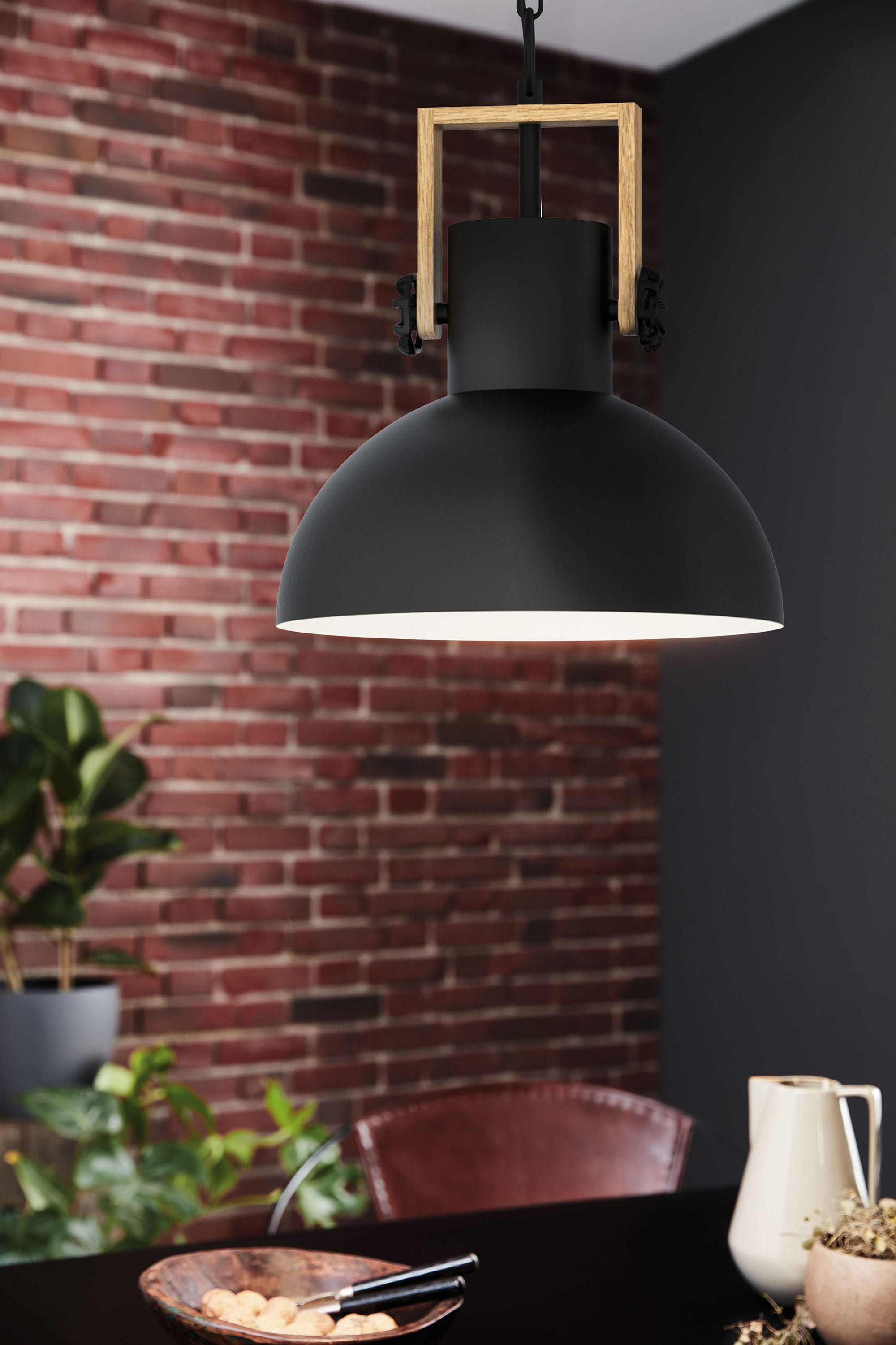 EGLO Hängeleuchte »LUBENHAM Hängelampe,Vintage, Stahl und Holz, IP20, Pendellampe, Lampe«, 1 flammig, Leuchtmittel E27 | ohne Leuchtmittel, Pendelleuchte, Esszimmer, H110 x Ø30 cm, schwarz, braun, 1X28W exkl.
