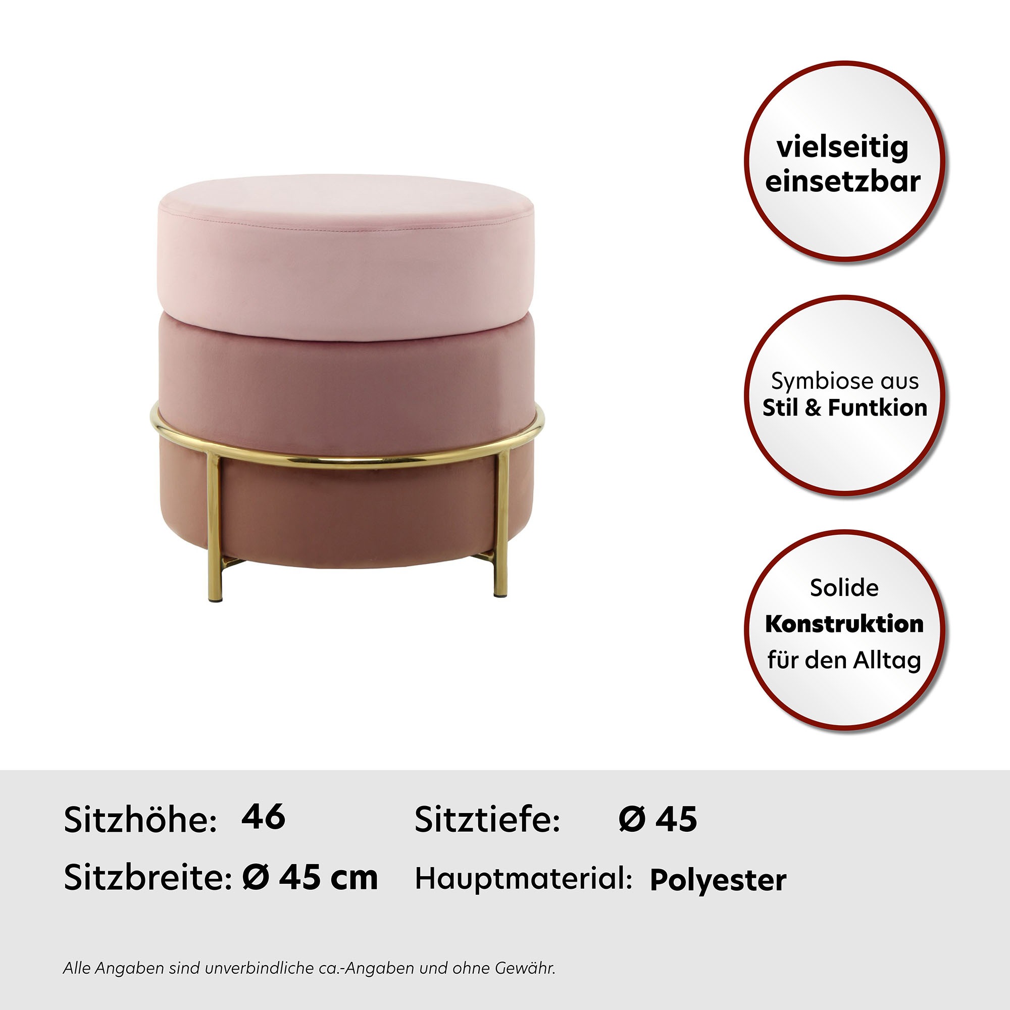 Kayoom Sitzhocker »Hocker Matilda 125, Komfortable runde Form, Gemütlicher Design-Hocker«, (1 St.), samtweich, elegant, gepolstert, große Sitzfläche