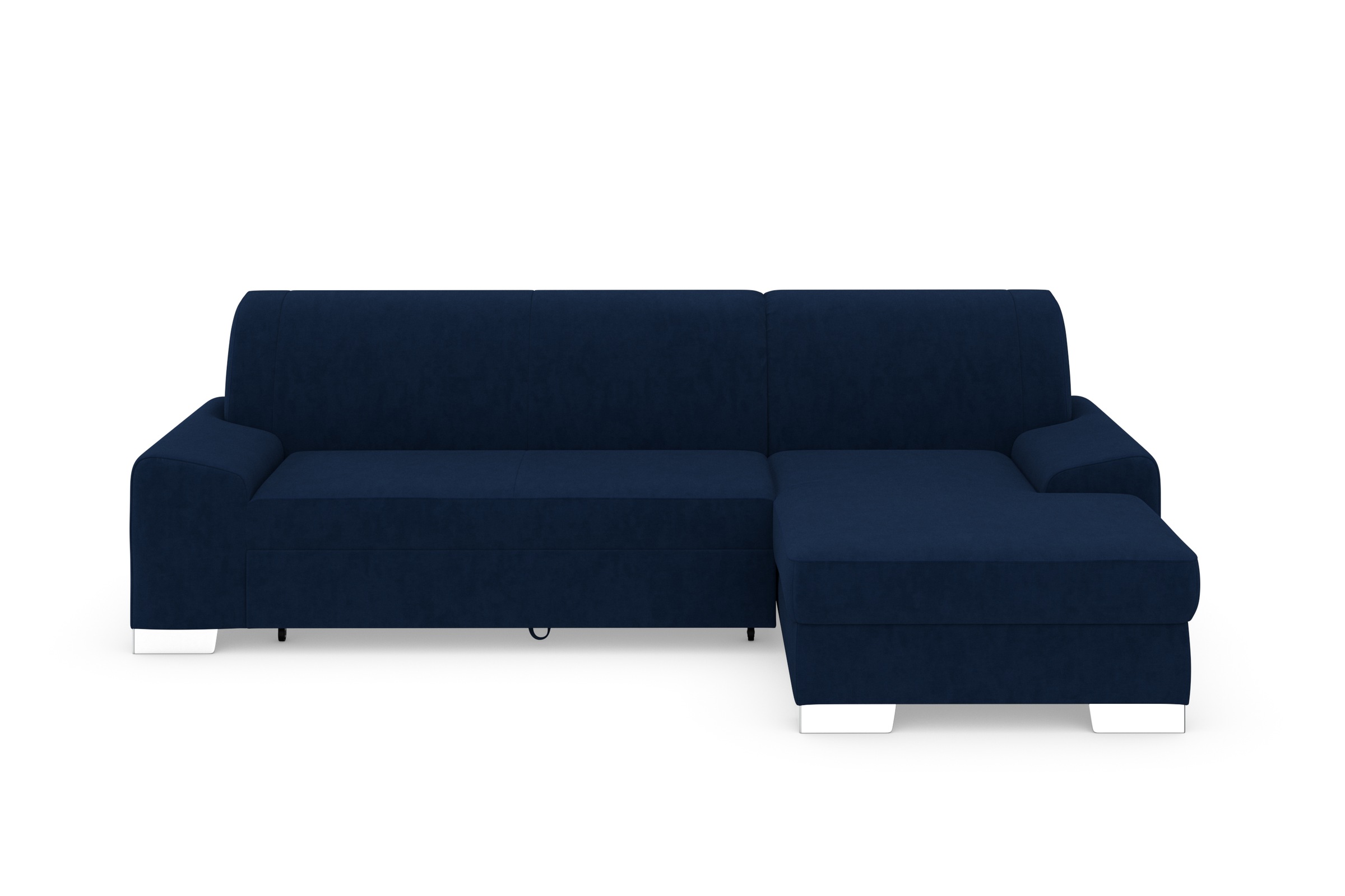 DOMO collection Ecksofa »Anzio L-Form, whlw. Bettfunktion, Federkern, hochwertig, Breite 271 cm«, Mit Bettfunktion, Recamiere rechts, Samtoptik, marine