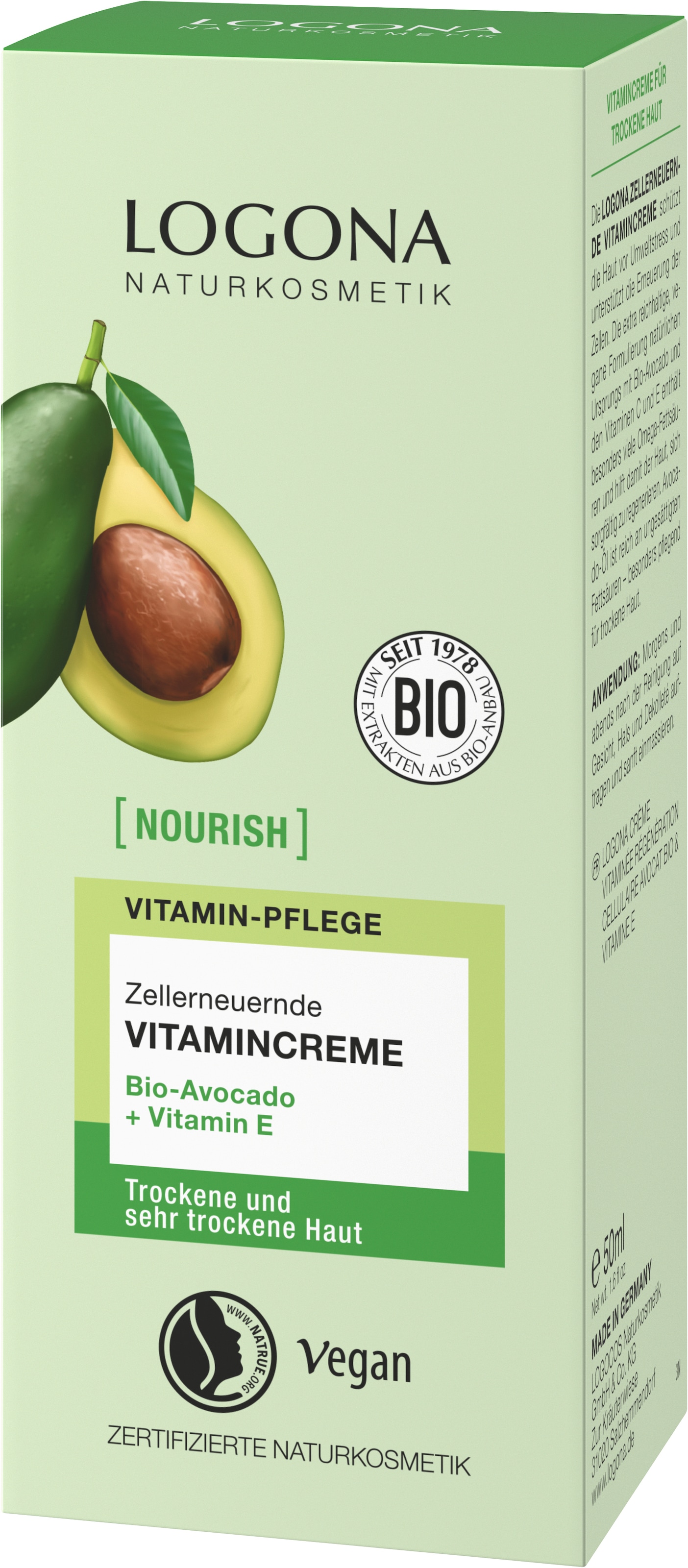 LOGONA Gesichtspflege »nourish Zellerneuernde Vitamincreme« für sehr trockene und trockene Haut, vegan formuliert