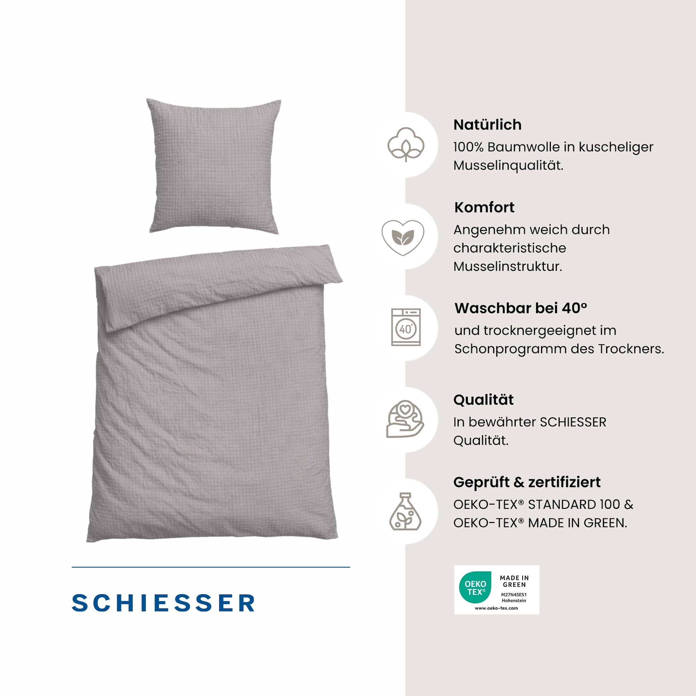Schiesser Bettwäsche »Molly aus supersofter Musselin-Qualität in gedeckten Farben« 2 Stk. OEKO-TEX® MADE IN GREEN