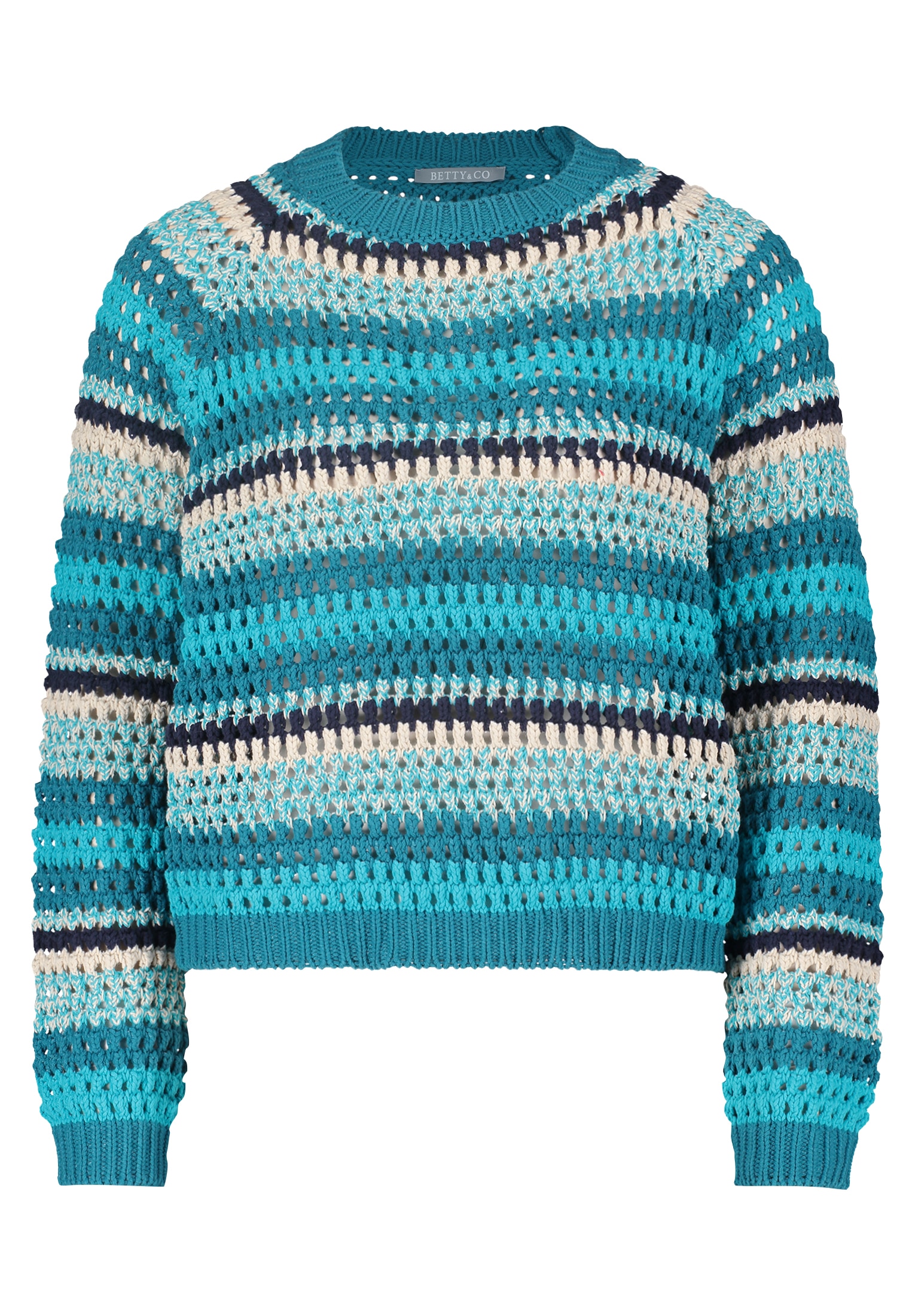 Betty&Co Sweatshirt Strickpullover Kurz 1/1 Arm, Petrol/Dark Blue günstig online kaufen