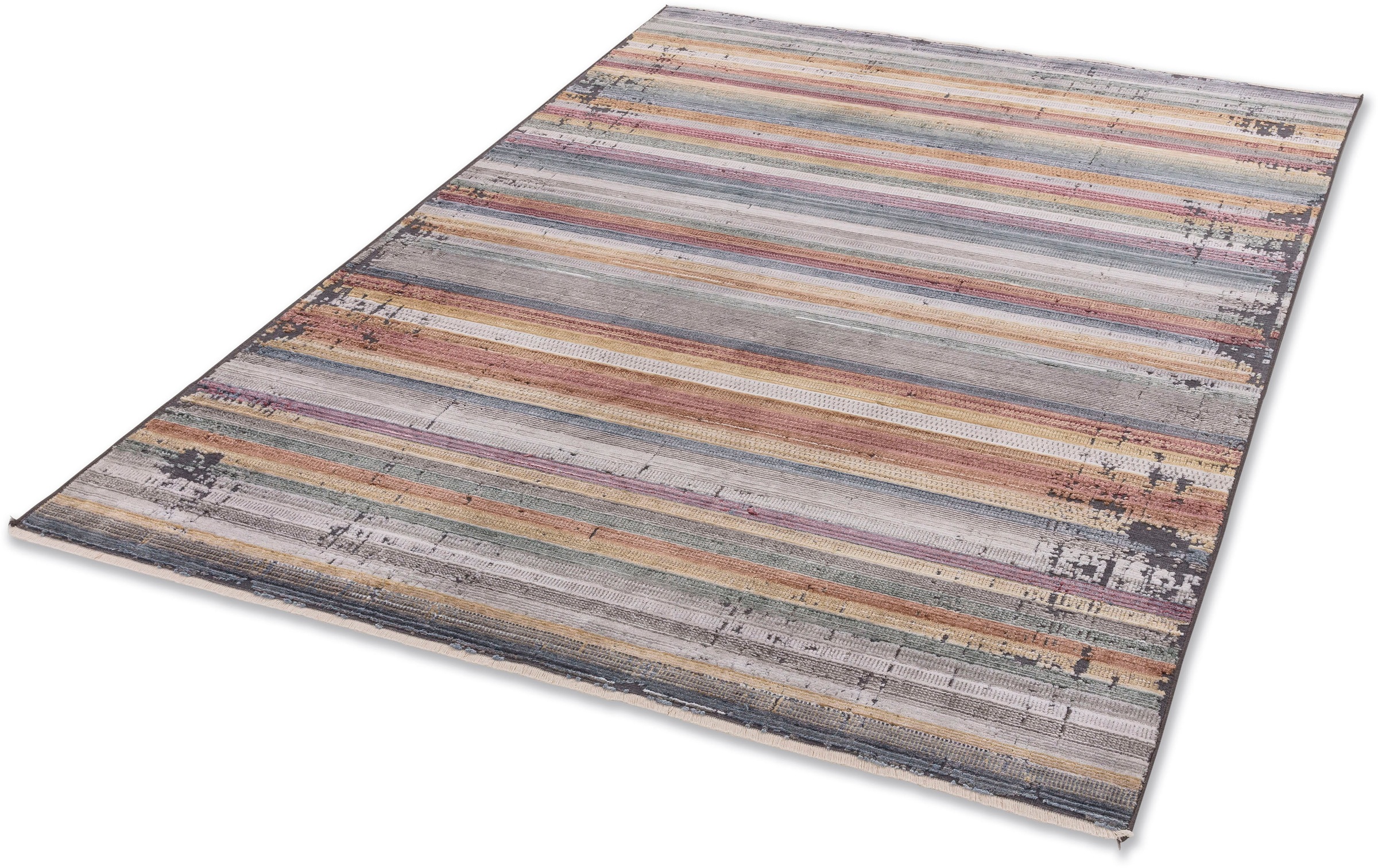 Teppich ASTRA "Calea 231", bunt, B:80cm H:6mm L:150cm, Kunstfaser, Teppiche, Teppich, Kurzflor mit Fransen, Hoch Tief Struktur, Wohnzimmer