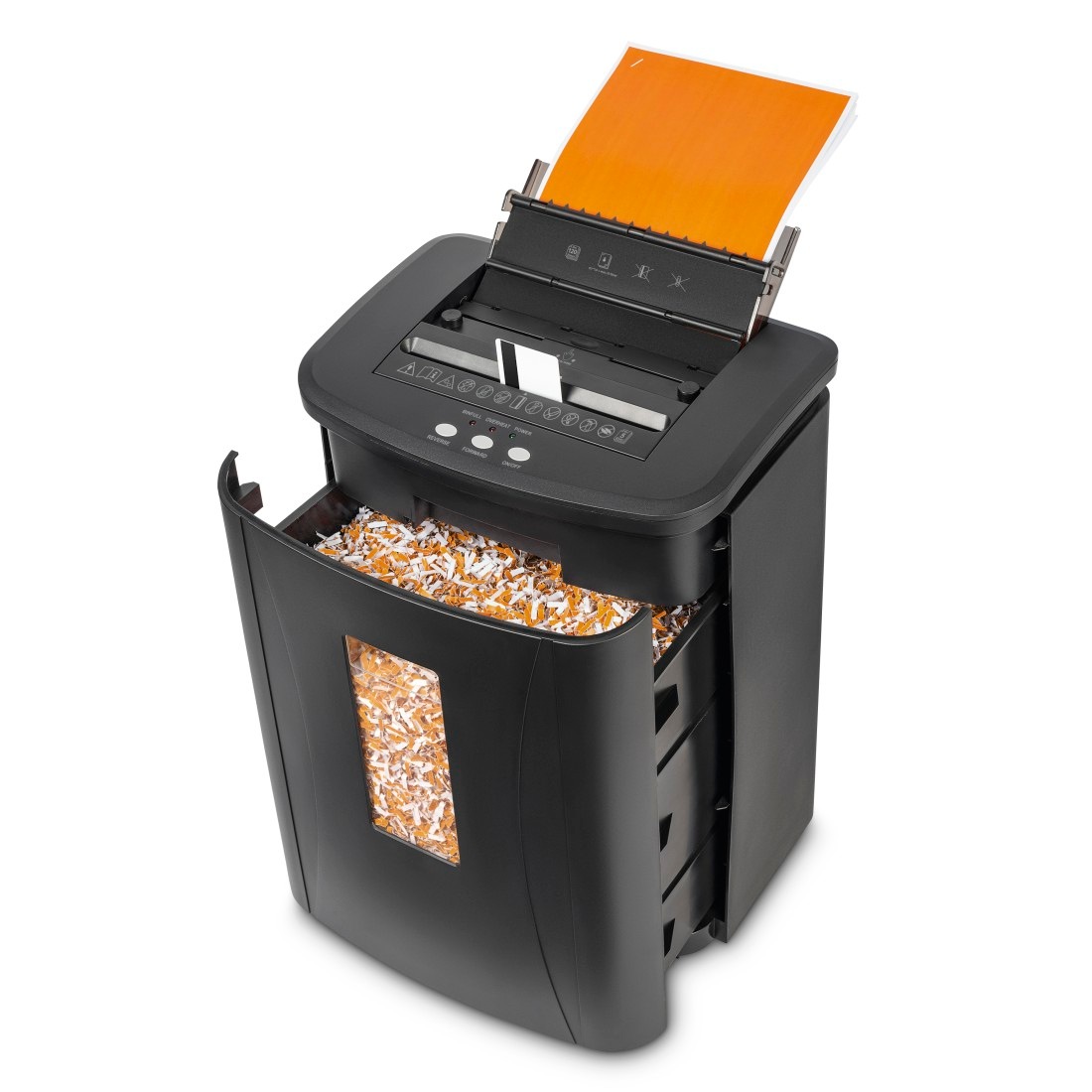 Hama Aktenvernichter »Aktenvernichter Mikroschnitt (Papier + Plastik, Korb, 120 Blatt, P4)«, Mit Papierkorb, 4 x 20 mm Schnitzel, Automatik, Rücklauf