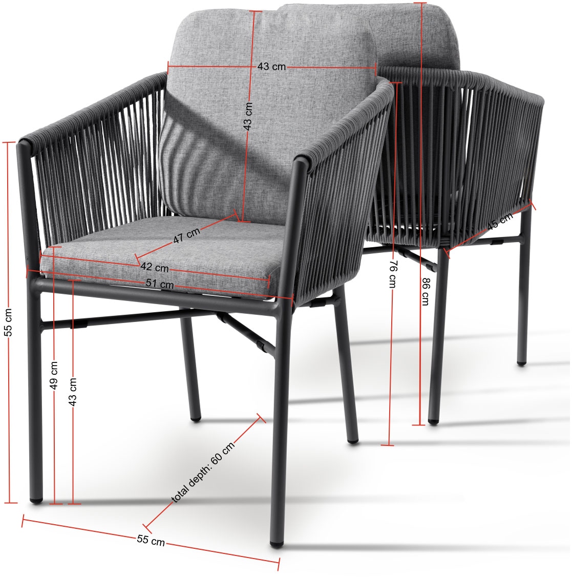 Destiny Gartensessel »LUCCA« Set, 2 Stk. tlg. Aluminium, Rope, inkl. Auflagen, stapelbar