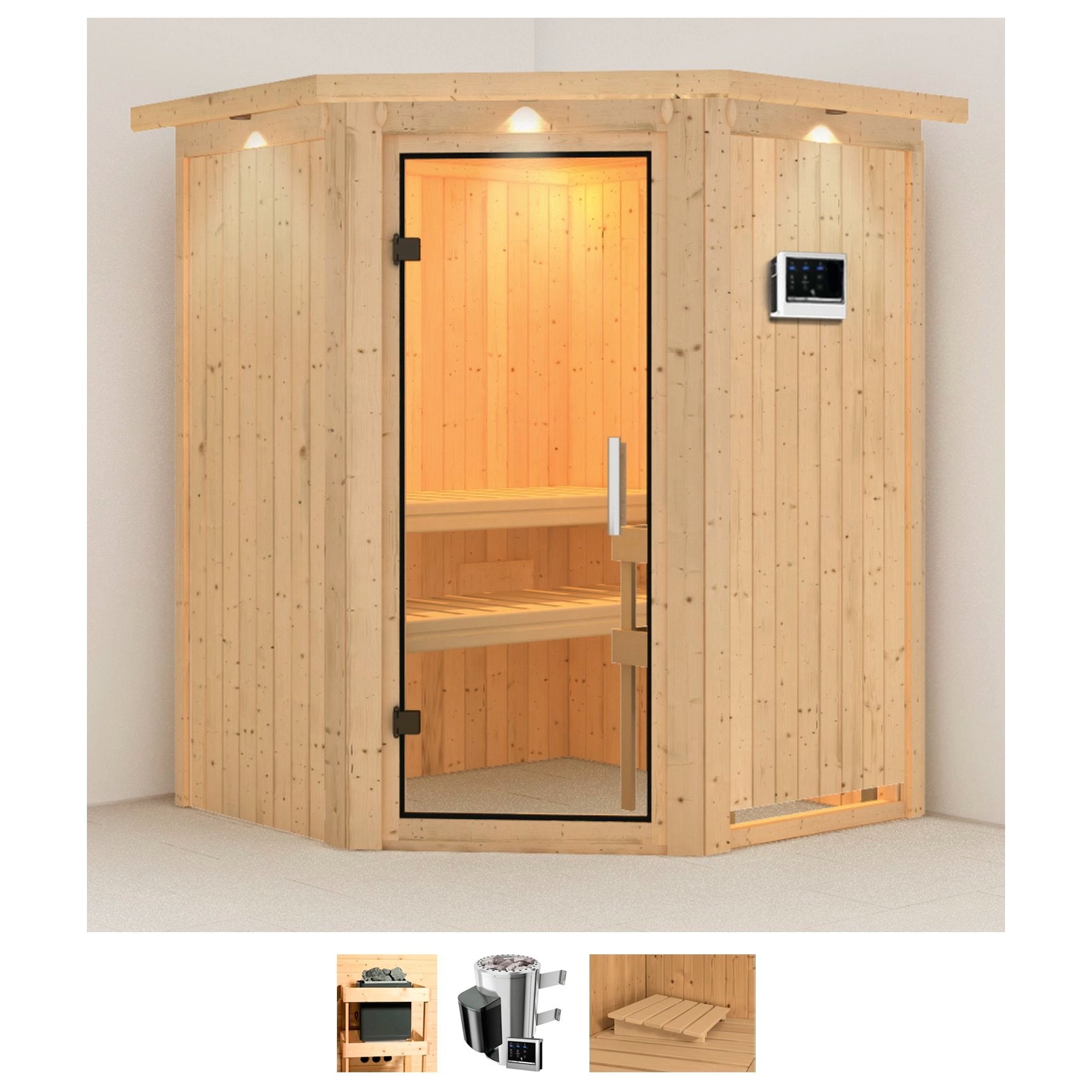 Karibu Sauna "Nanna" Set, Ofen 3,6 kW externe Strg.easy