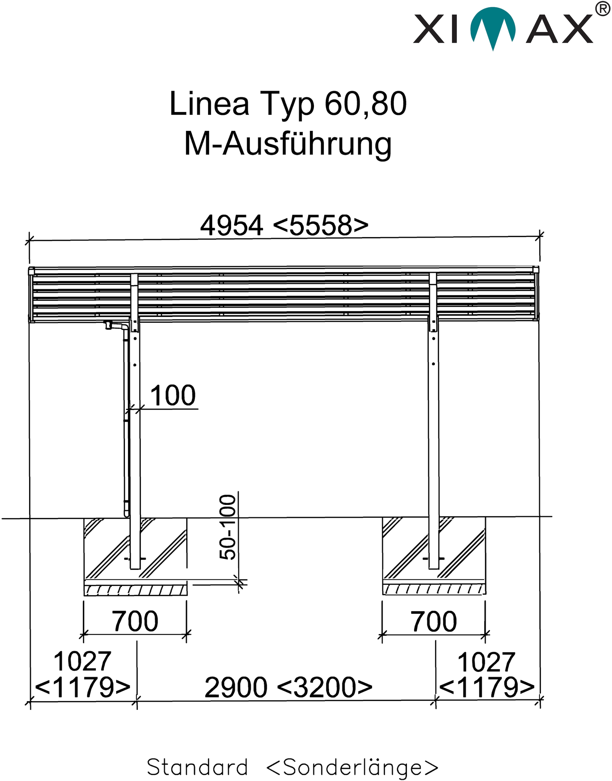 Ximax Doppelcarport »Linea Typ 60 M-Edelstahl-Look«, Aluminium, 530 cm, edelstahlfarben, Aluminium