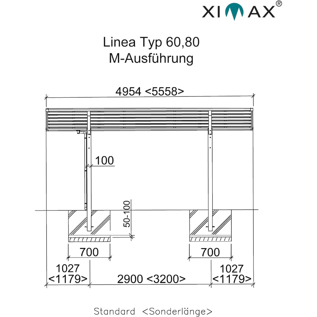 Ximax Doppelcarport »Linea Typ 60 M-Edelstahl-Look«, Aluminium, 530 cm, edelstahlfarben