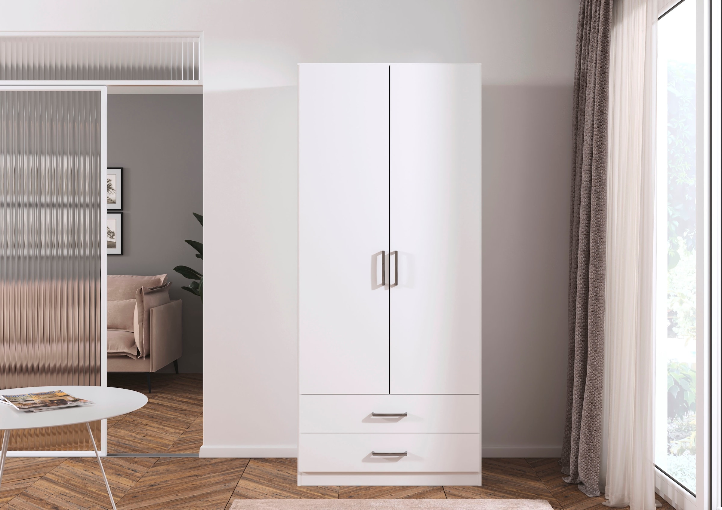 rauch Drehtürenschrank "Kleiderschrank Garderobe GAMMA Breite 91 cm" in 3 Ausstattungen BASIC/CLASSIC/PREMIUM (inkl. SOFT-CLOSE-Funktion), mit Schubladen, verschiedene Griff-Varianten TOPSELLER MADE IN GERMANY