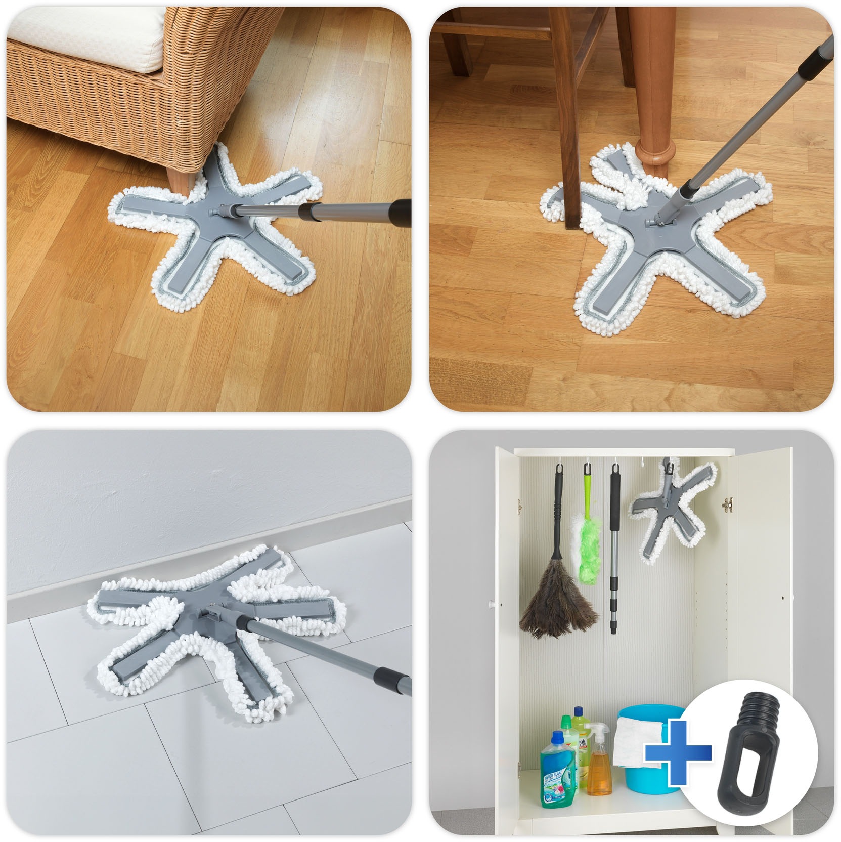 Maximex Bodenwischer-Set »Modell Oktopus mit Teleskopstiel«, (Set, 4 St.), 360° Duo-Knickgelenk, Mikrofaser-Bezug, reinigt nur mit Wasser