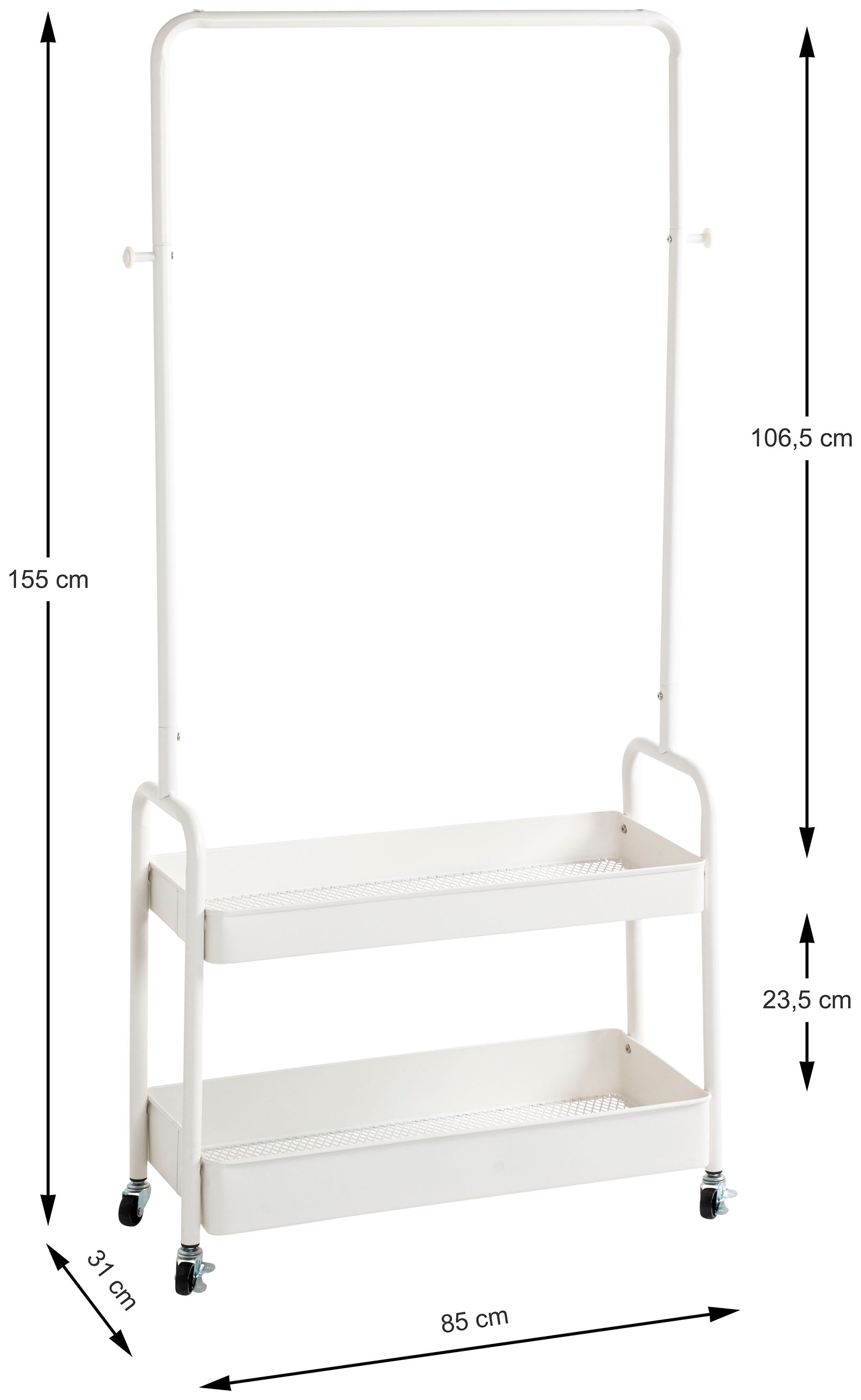 HAKU Garderobenständer »Garderobe, Garderobenständer, Kleiderständer auf Rollen, Kleiderwagen« rechteckig - aus Metall Weiß - B/T/H 85/31/155 cm