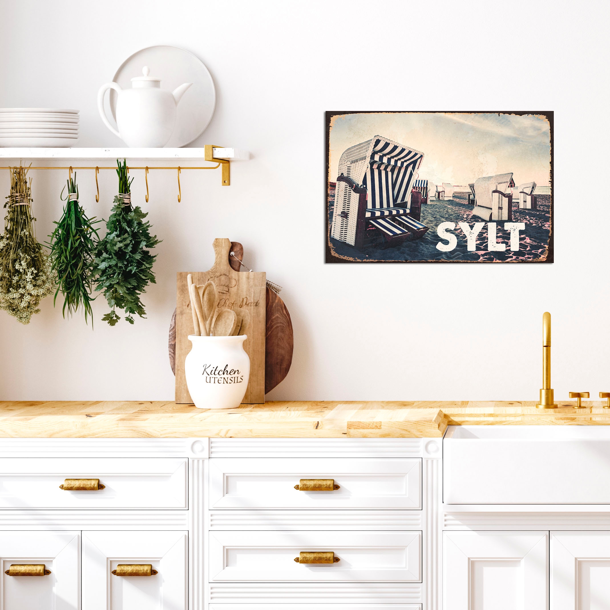 Metallbild QUEENCE, B:30cm H:20cm, weiß, Metall, Stahl, Bilder, "Sylt vibe", Stahlschilder