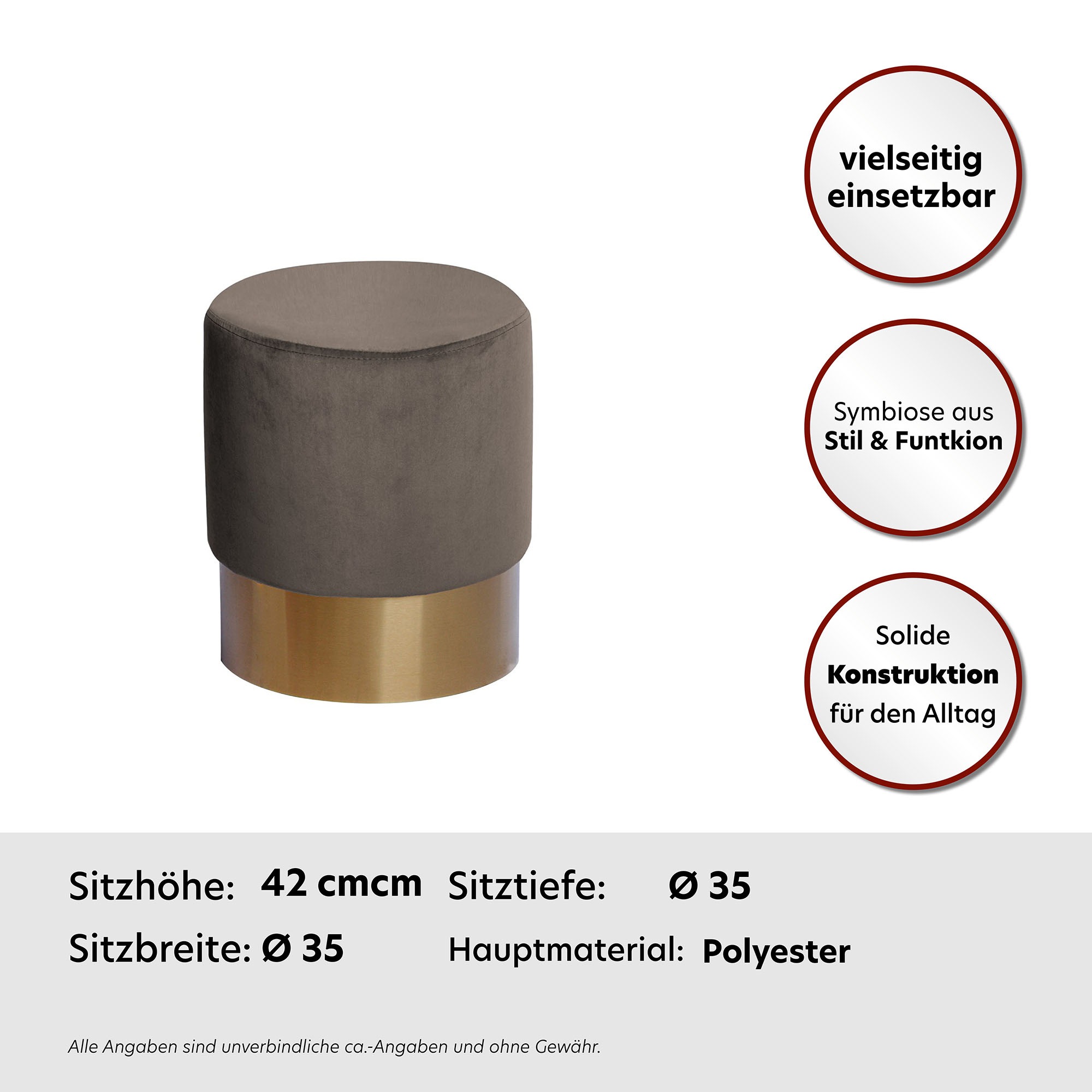 Kayoom Hocker »Nano 110, Hocker in stilvollem Design, runde Form, mit Fuß aus Metall«, (1 St.), Golz Akzente, mit pflegeleichtem Stoffbezug, runde Form