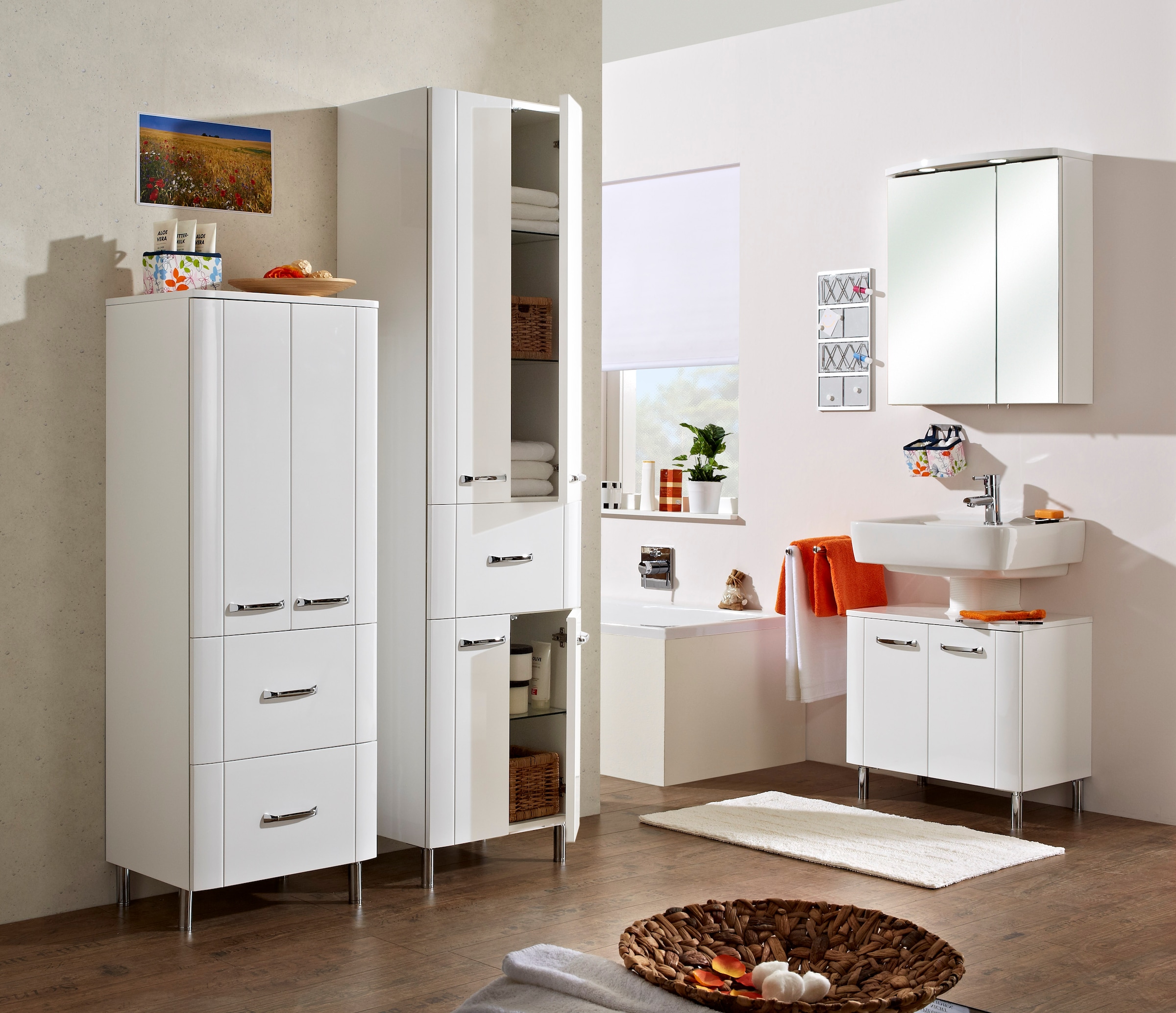 Saphir Hochschrank »Hochschrank Serie 3006 Badschrank 50cm breit, mit 4 Türen, 1 Schublade«, Badezimmer-Hochschrank inkl. Türdämpfer, 182 cm hoch, 38 cm tief