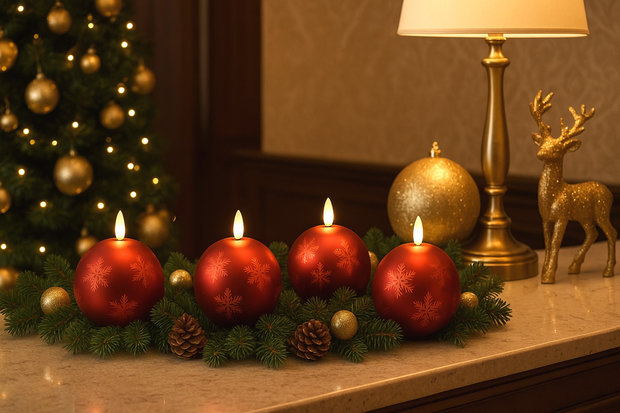 LED-Kerze I.GE.A., B:10cm H:12cmrot, Glas, Kerzen, "Kugel-Kerze A", aus Glas batteriebetrieben mit Timer Adventskranz Adventskerzen