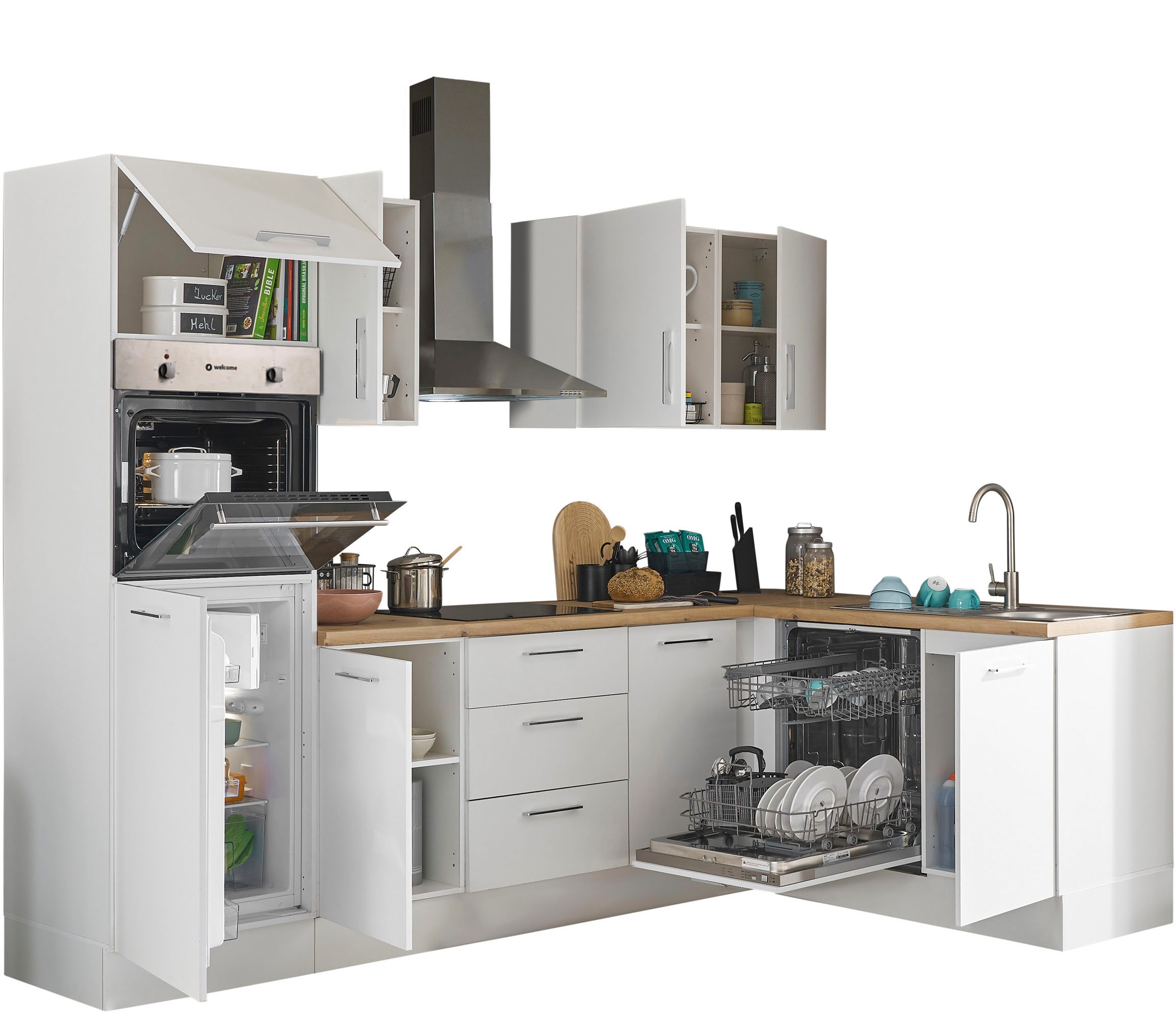 BASIC by Balculina Winkelküche »Turin«, Stellbreite 280x175 cm, wahlweise mit E-Geräten