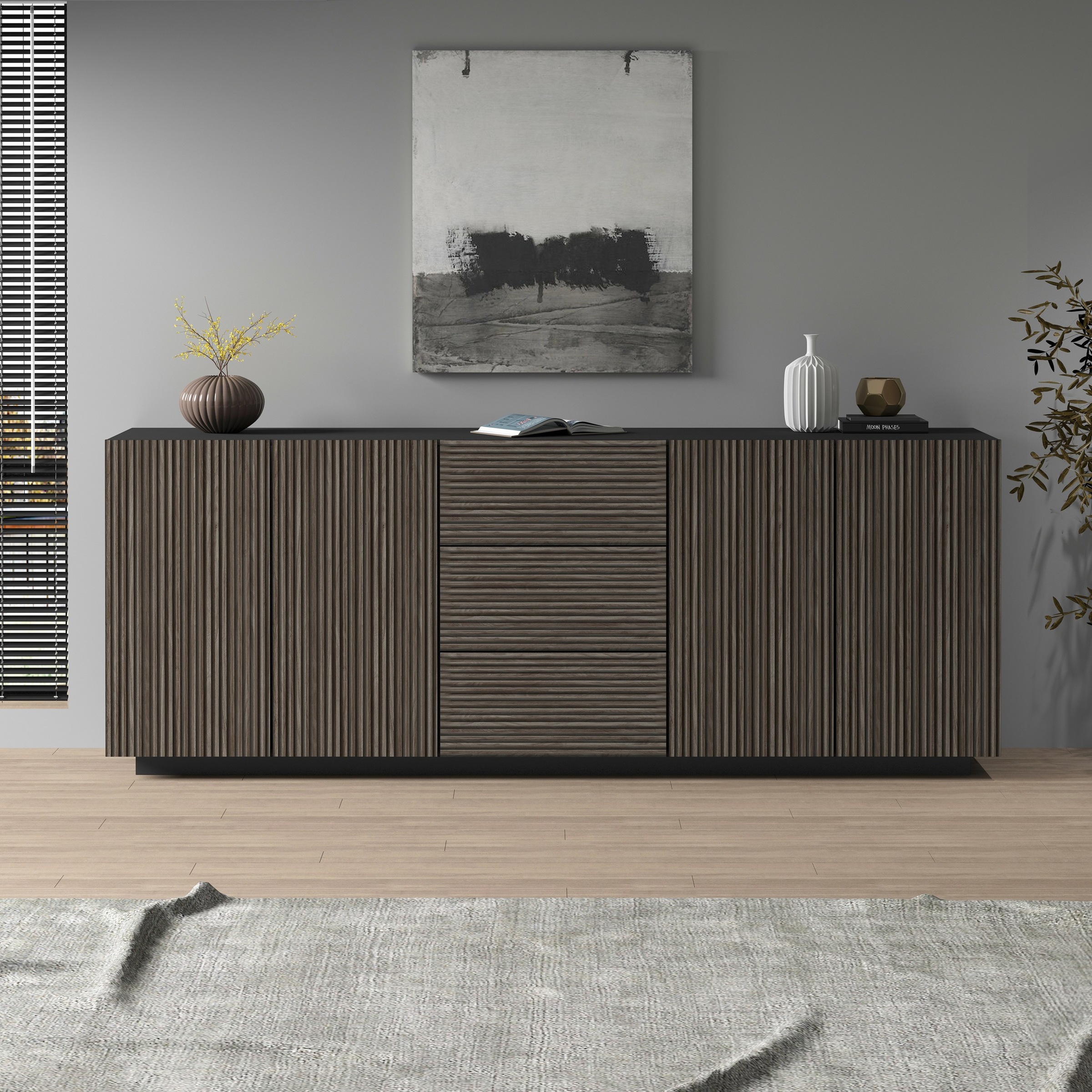 Thumbnail - Home affaire Sideboard "Vega Sideboard,Kommode,220 cm" mit 4 Türen und 3 Schubladen,Fronten mit Rillen-Optik