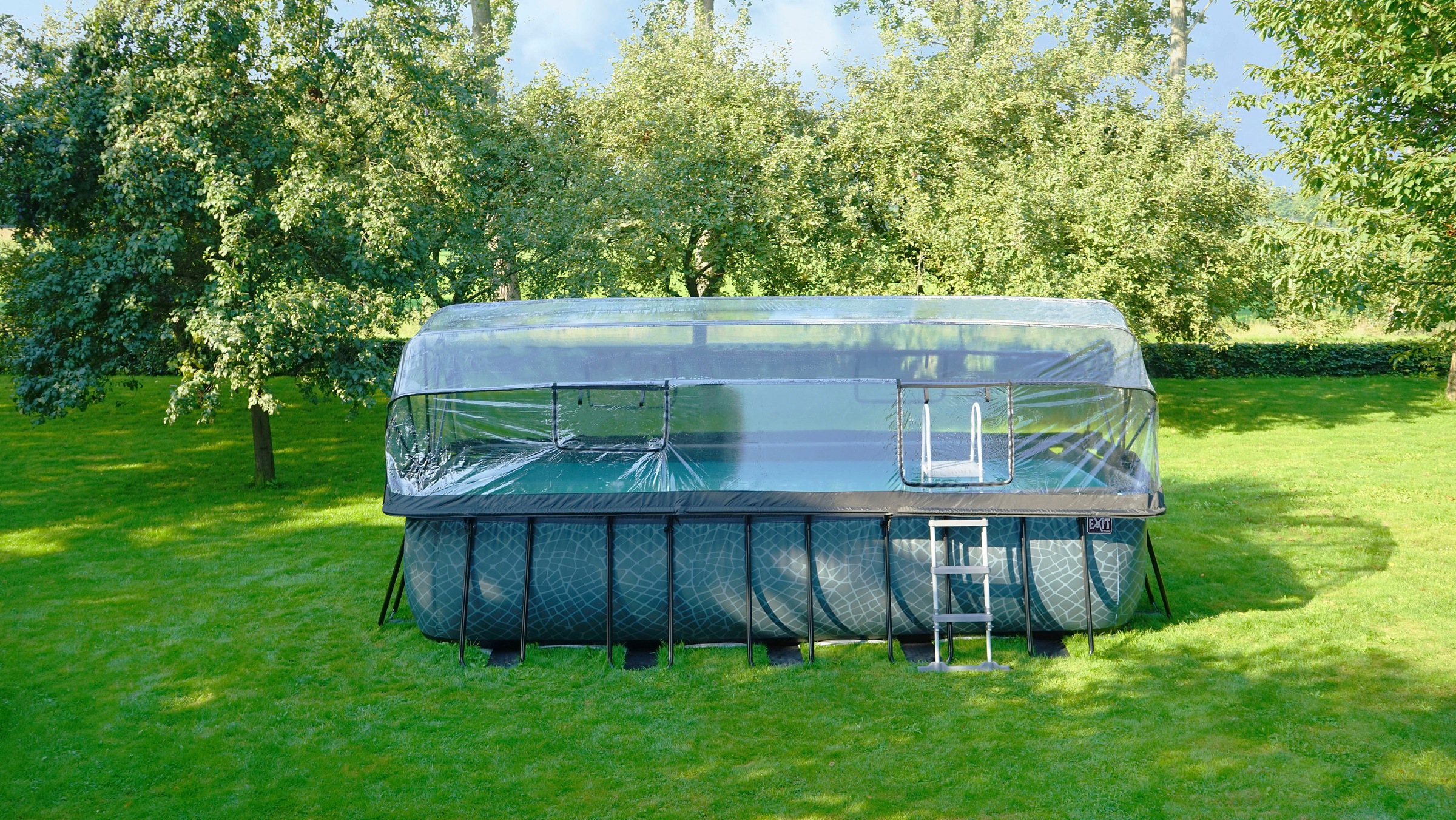 EXIT Framepool »inkl. multifunktionaler Abdeckung & Wärmepumpe«, (Set, 5 tlg.), 250x540x122 cm, mit Sandfilteranlage, Wärmepumpe, Sicherheitsleiter