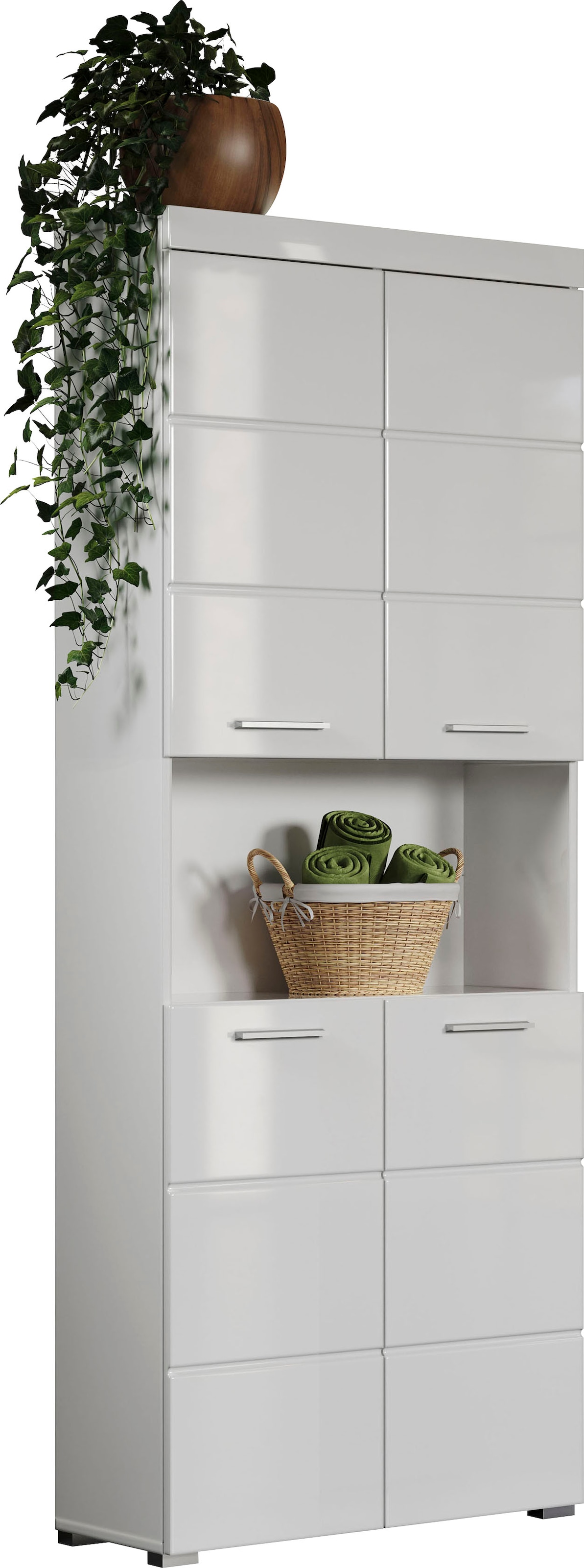 INOSIGN Hochschrank »Avena, Badezimmerschrank, Küchenschrank«, Badezimmerhochschrank mit offenem Fach, 4 Türen und 4 Einlegeböden