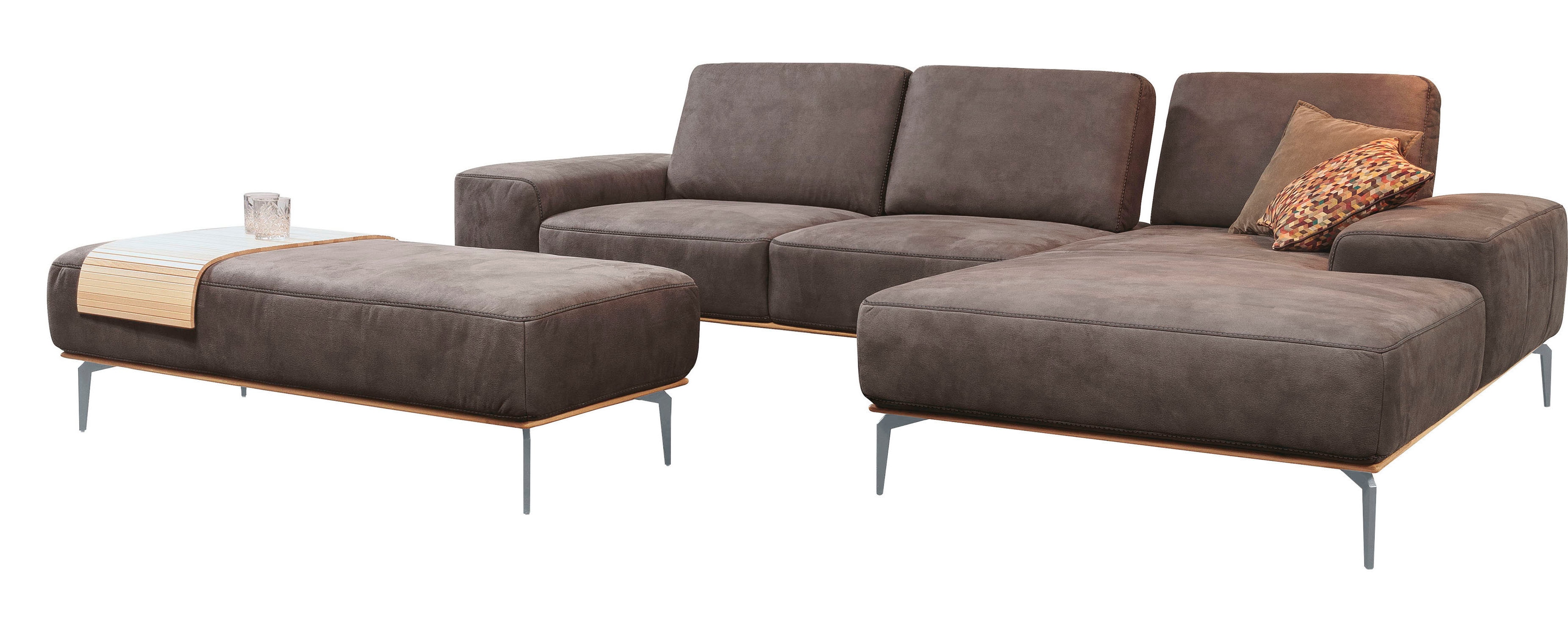 W.SCHILLIG Ecksofa "run, Designsofa mit tollem Sitzkomfort, bequem, L-Form" mit elegantem Holzsockel, Füße in Silber matt, Breite 319 cm