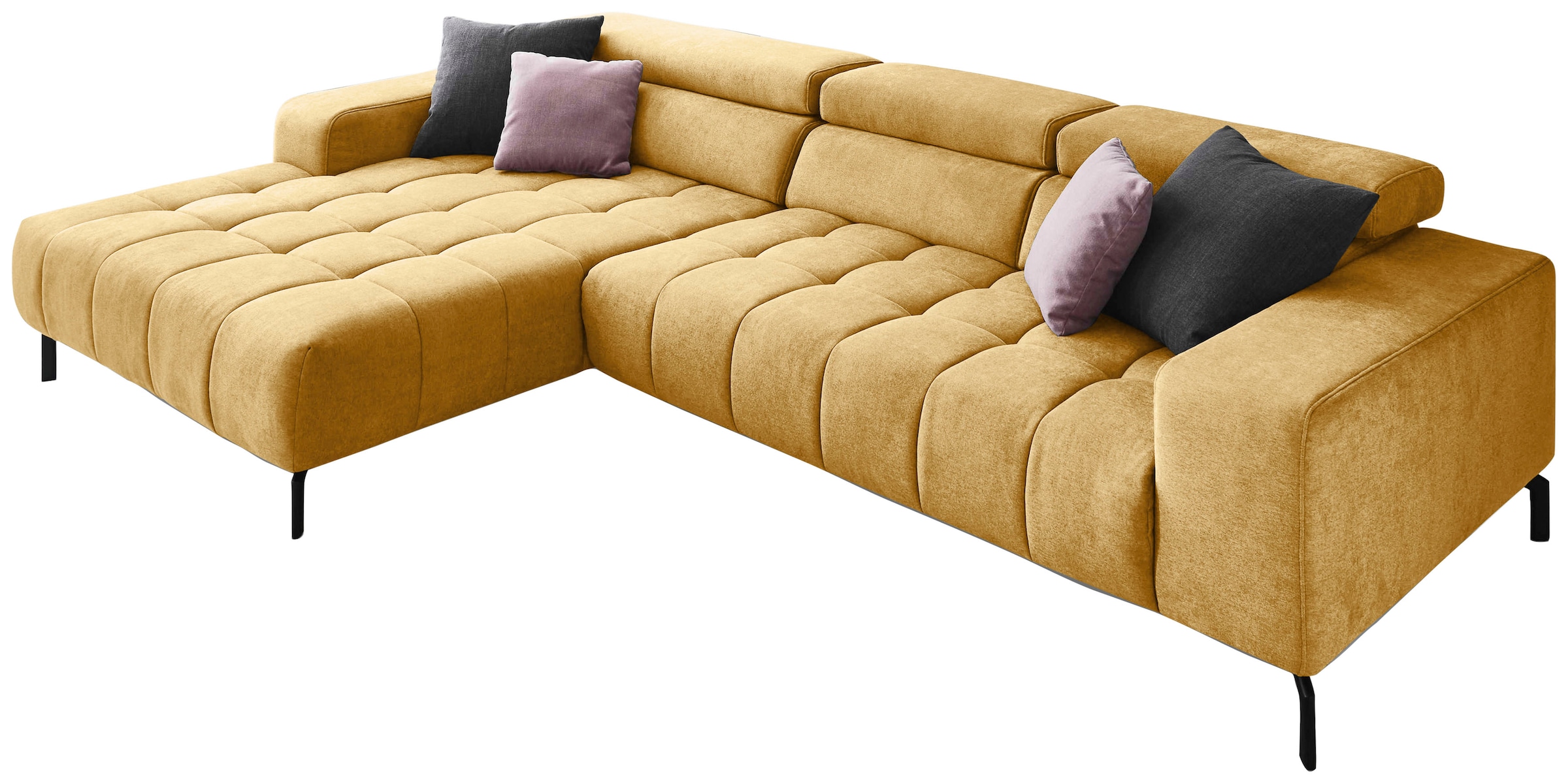 Die PlanBar Ecksofa "MP-IN18022 L-Form" mit Kopfteilverstellung & Zierkissen, optional Sitztiefenverstellung