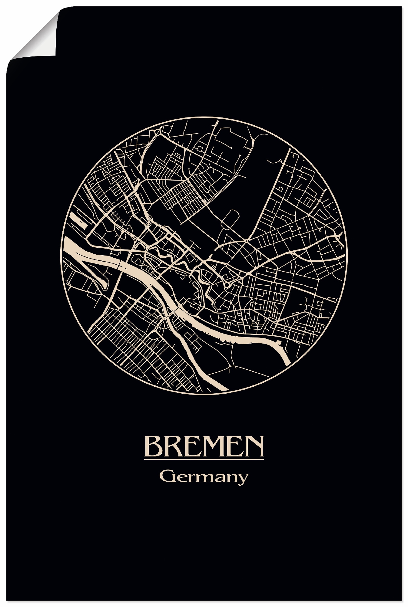 Black Friday Artland Wandbild »Retro Karte Bremen Deutschland Kreis«,  Deutschland, (1 St.), als Alubild, Leinwandbild, Wandaufkleber oder Poster  in versch. Größen | BAUR