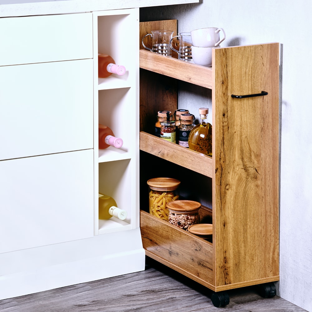 KESPER® Küchenregal »Nischenregal, FSC«, (1 St.), mit 3 Abstellflächen und 4 Rädern, davon 2 mit Bremse
