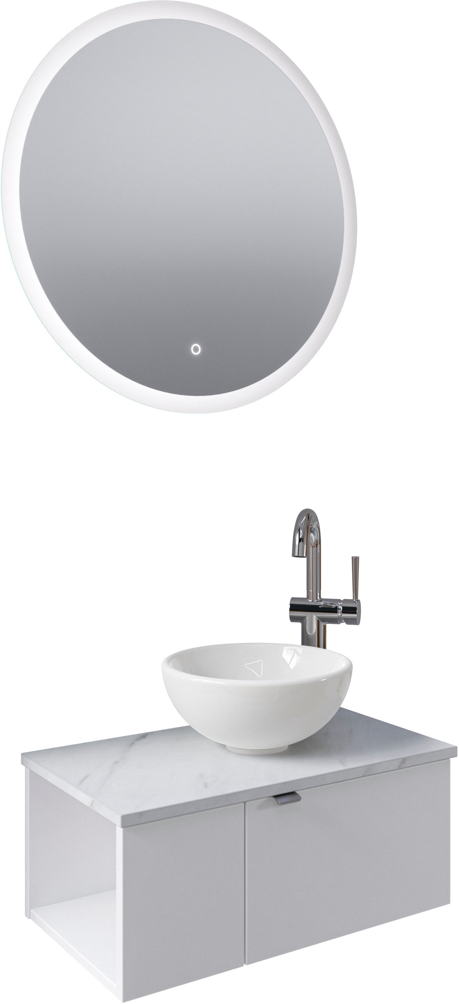 Saphir Badmöbel-Set »Serie 6915«, (4 St.), Gäste-Bad, 70 cm breit, mit LED-Spiegel, offenem Fach und 2 Türen
