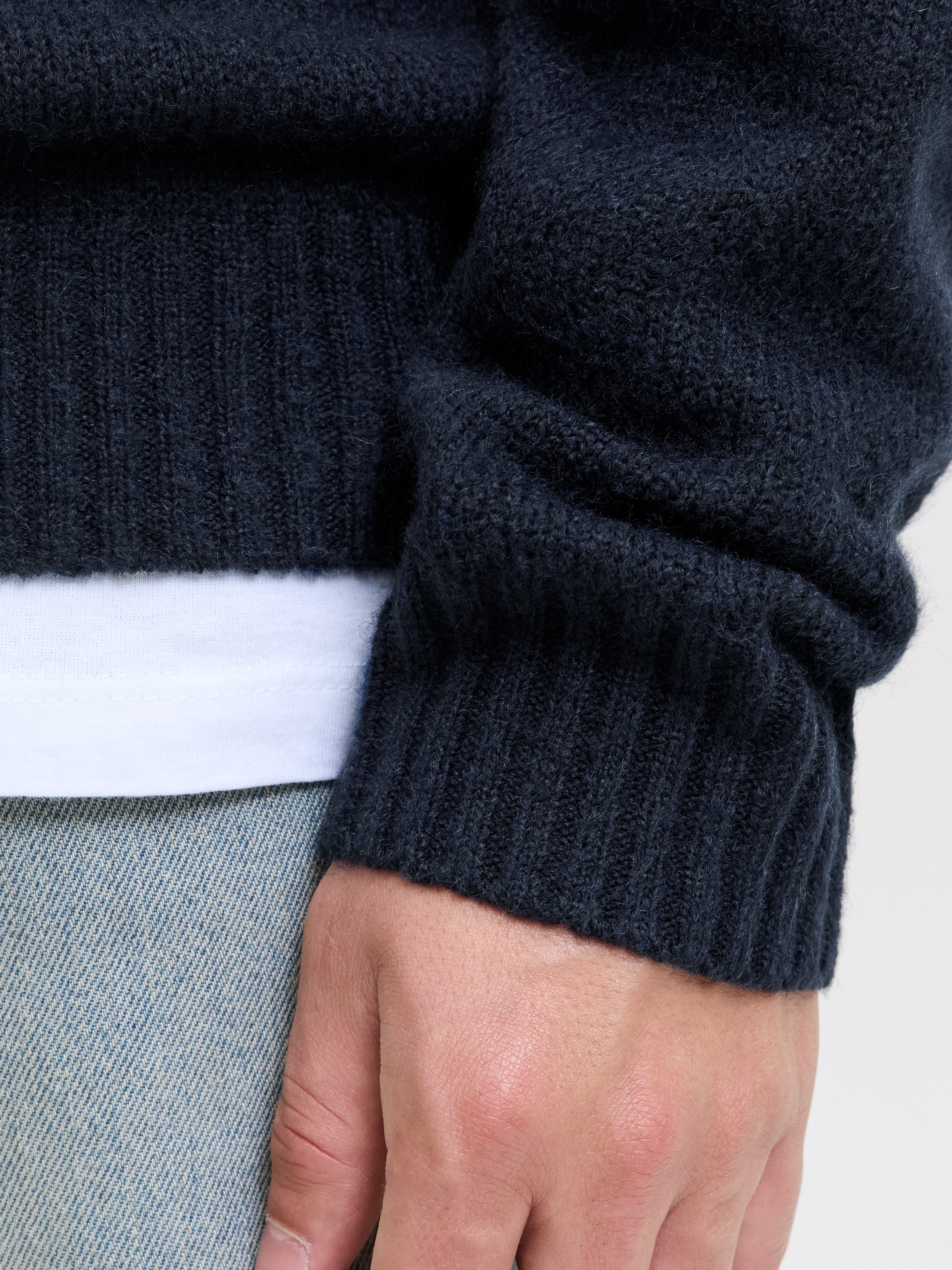 Jack & Jones Rundhalspullover »JJESOHO OLLIE KNIT CREW NECK SN« Materialmix, relaxed fit