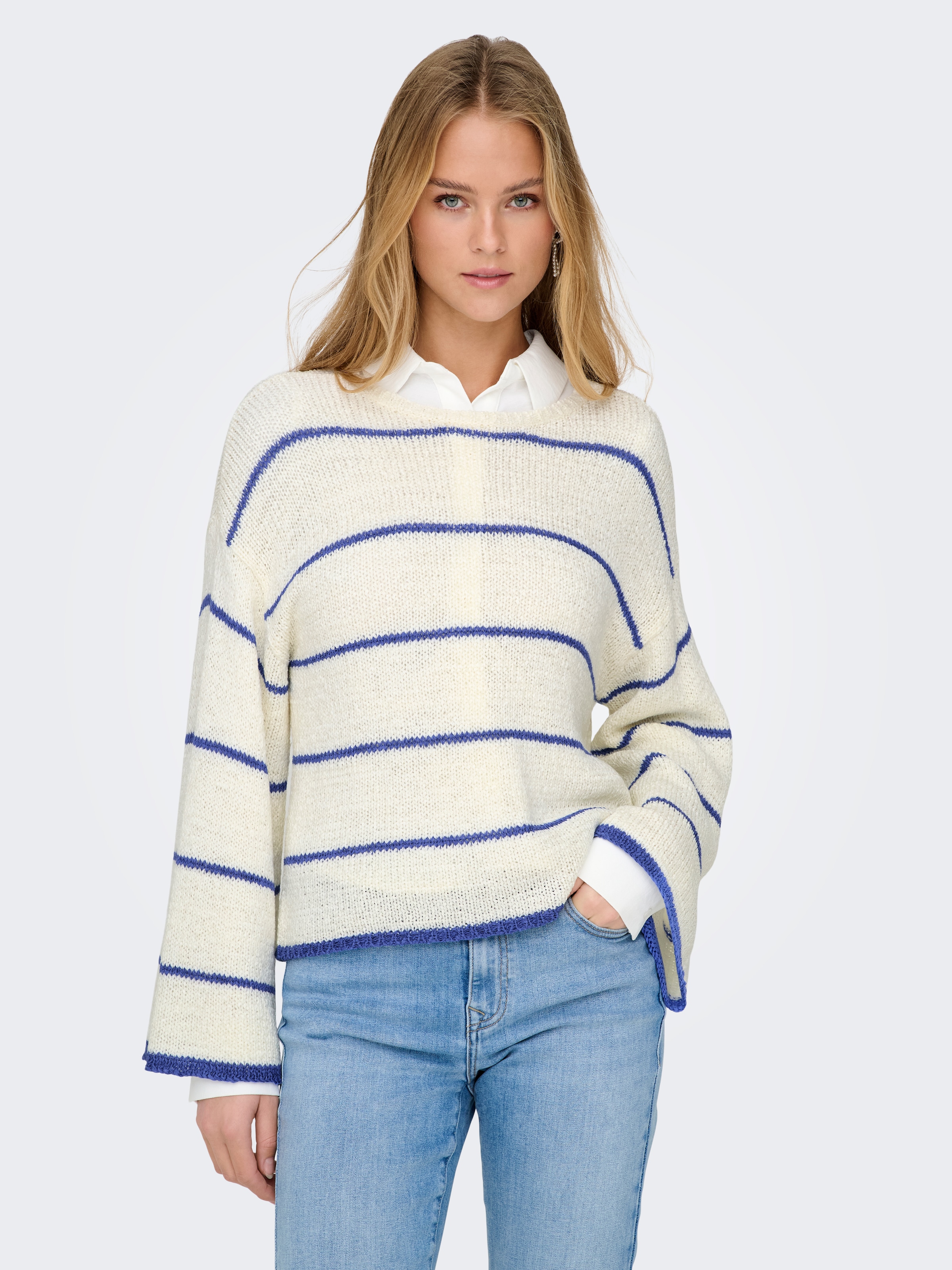 ONLY Rundhalspullover "ONLGEENA 7/8 STRIPE O-NECK KNT NCA" günstig online kaufen