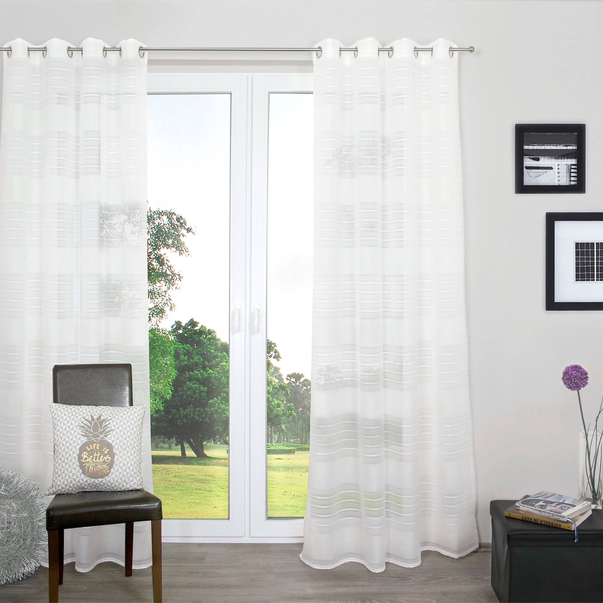 decolife Gardine "Estelle" Ösen 1 Stk. tlg. Ösenschal mit Blockstreifen wei günstig online kaufen