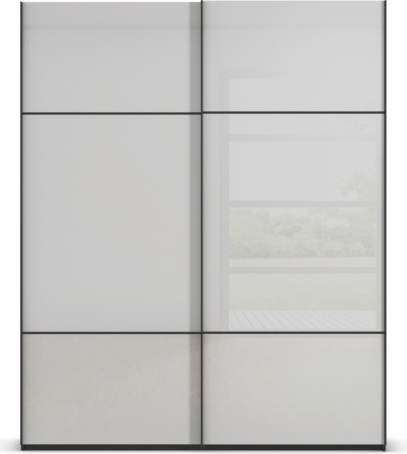 rauch Schwebetürenschrank »Kleiderschrank Schrank Garderobe Schlafzimmerschrank SCALE-TRIO«, edle dreigeteilte Front mit 2 Zierleisten Glasfront MADE IN GERMANY