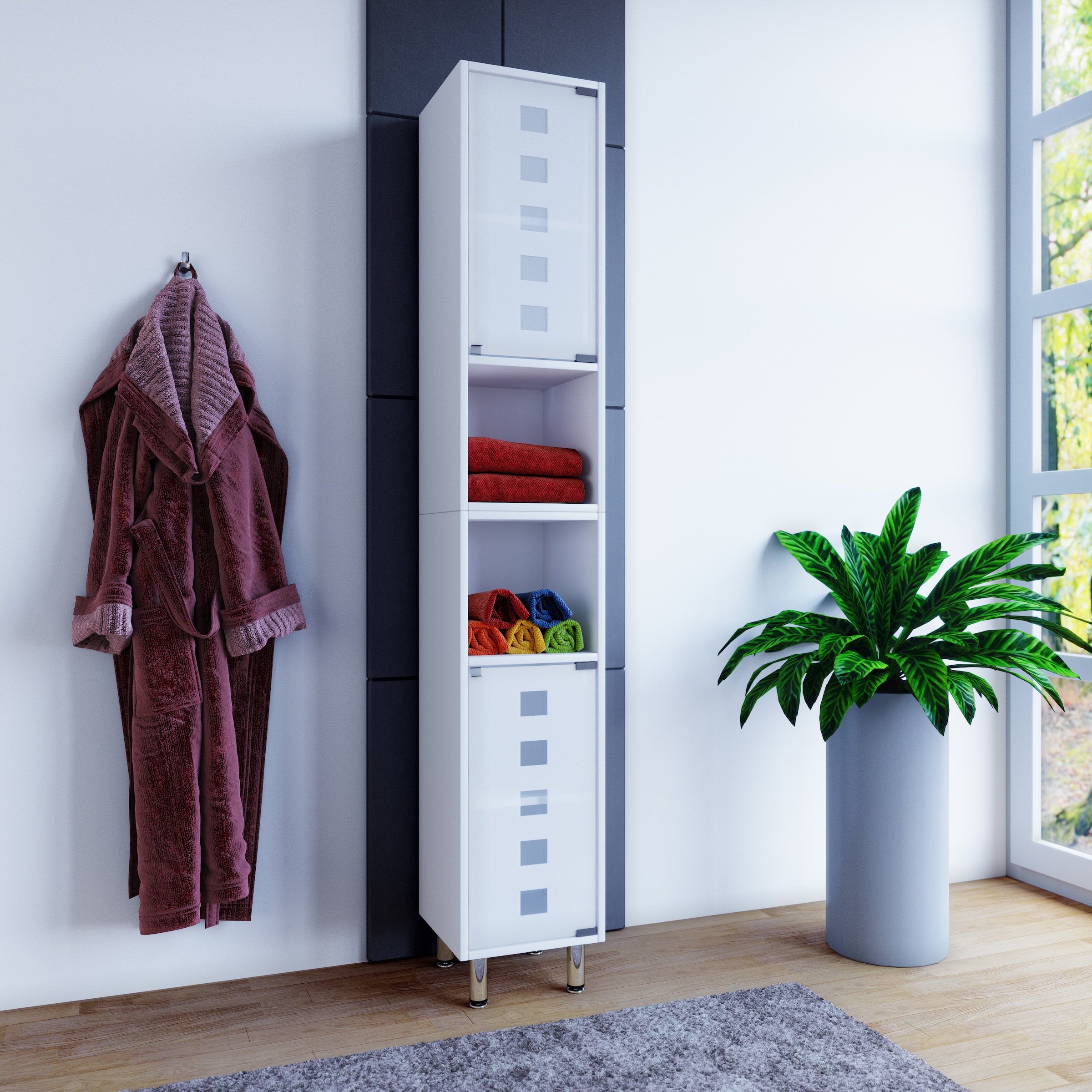 VCM Hochschrank »Holz Badmöbel Hochschrank Schrank Darola Glastür«