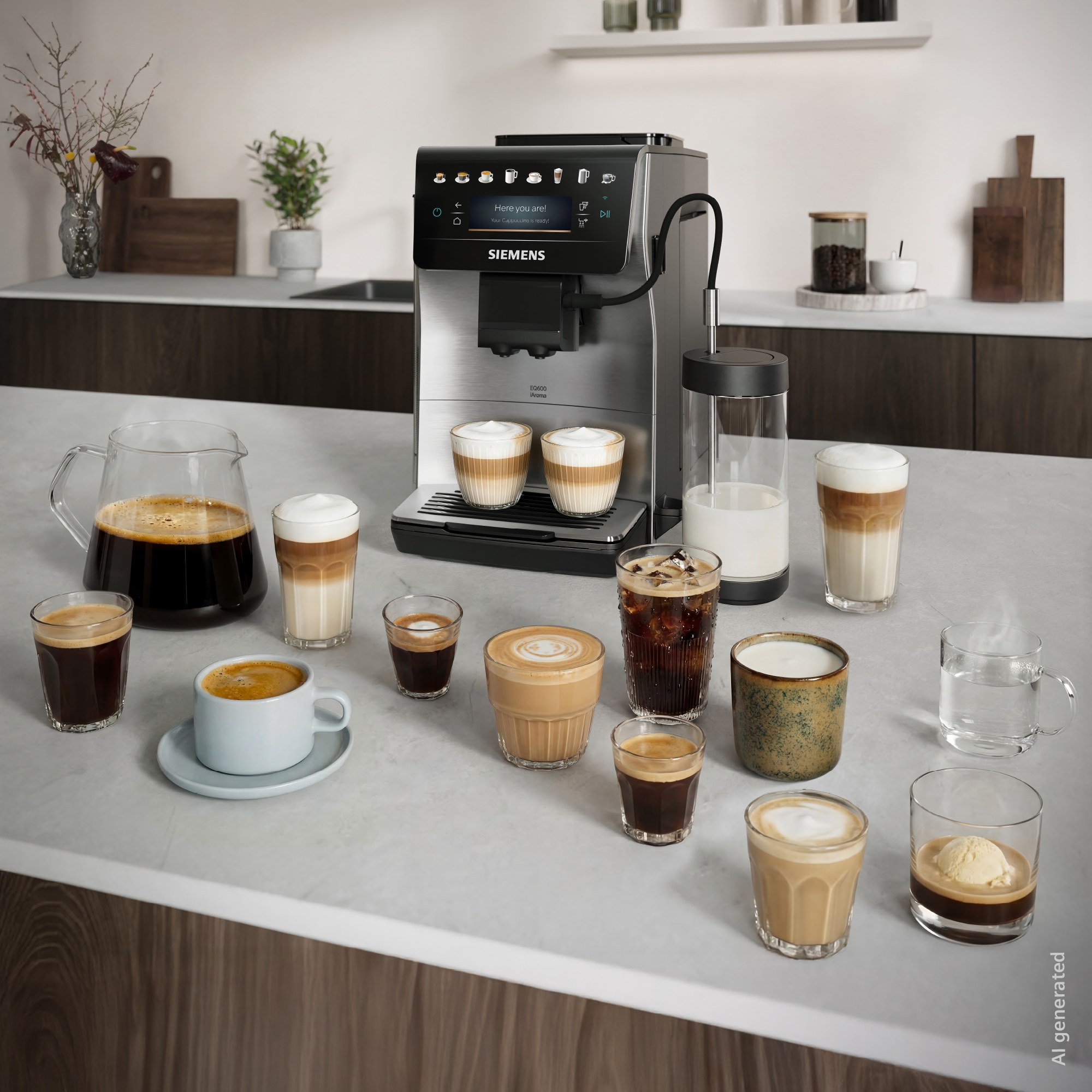 SIEMENS Kaffeevollautomat »EQ600 TP605EM3, 8 Getränke, XL-Getränke, bis zu 480ml, Kannenfunktion« bis zu 10 Favoriten, Doppeltassenfunktion, Keramikmahlwerk, Edelstahl