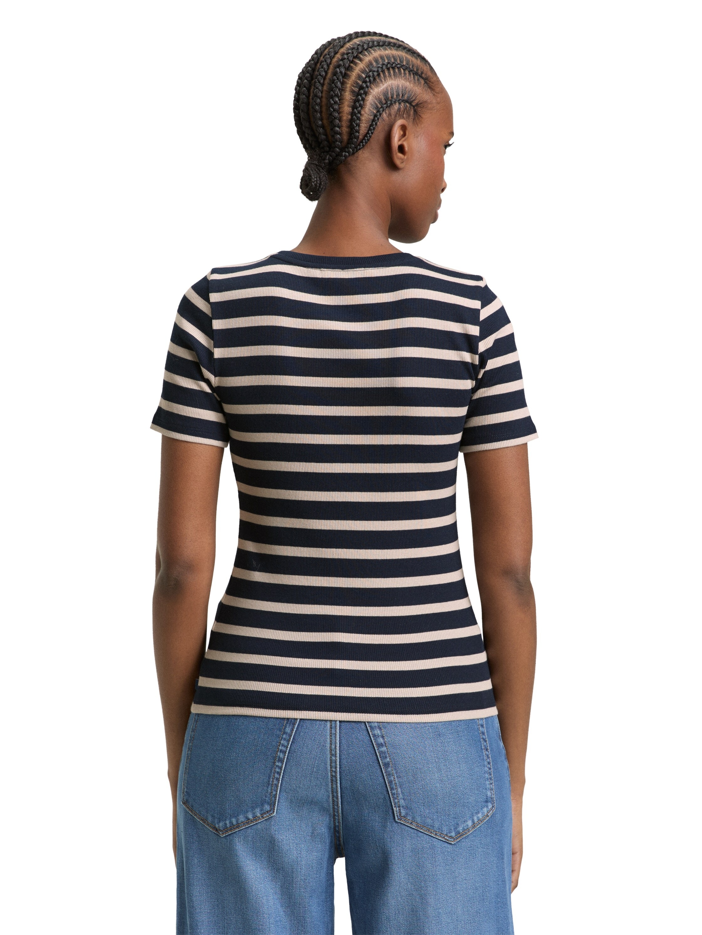 TOM TAILOR Denim Rundhalsshirt gestreift, Fein-Ripp-Optik günstig online kaufen