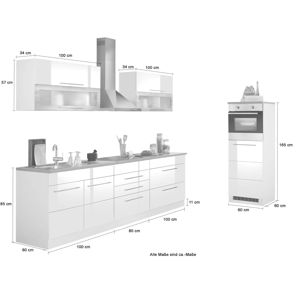 HELD MÖBEL Küchenzeile »Wien«, Breite 340 cm, wahlweise mit E-Geräten und Induktion