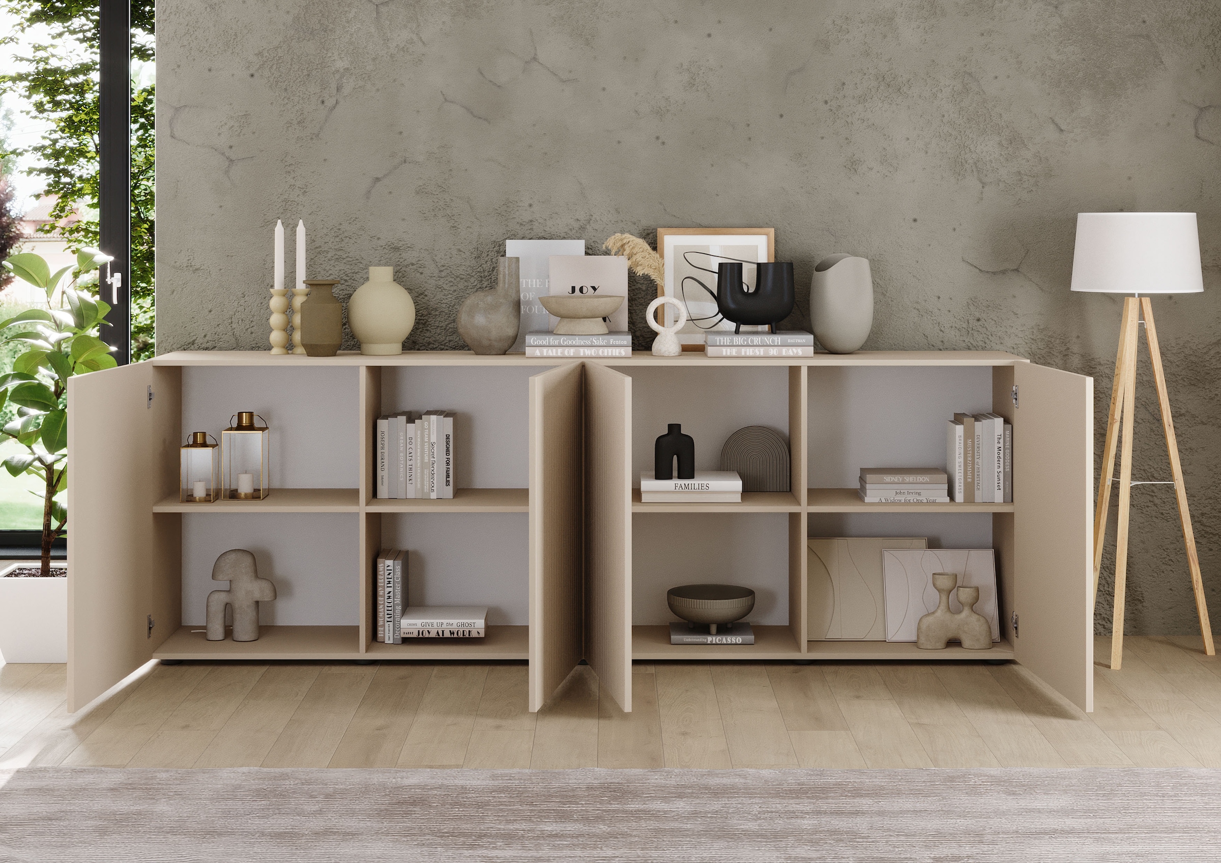 INOSIGN Sideboard »Rio Breite 240 cm, Kommode mit 4 Türen, Anrichte,«, geriffelte Front, modern u. elegant, viel Stauraum
