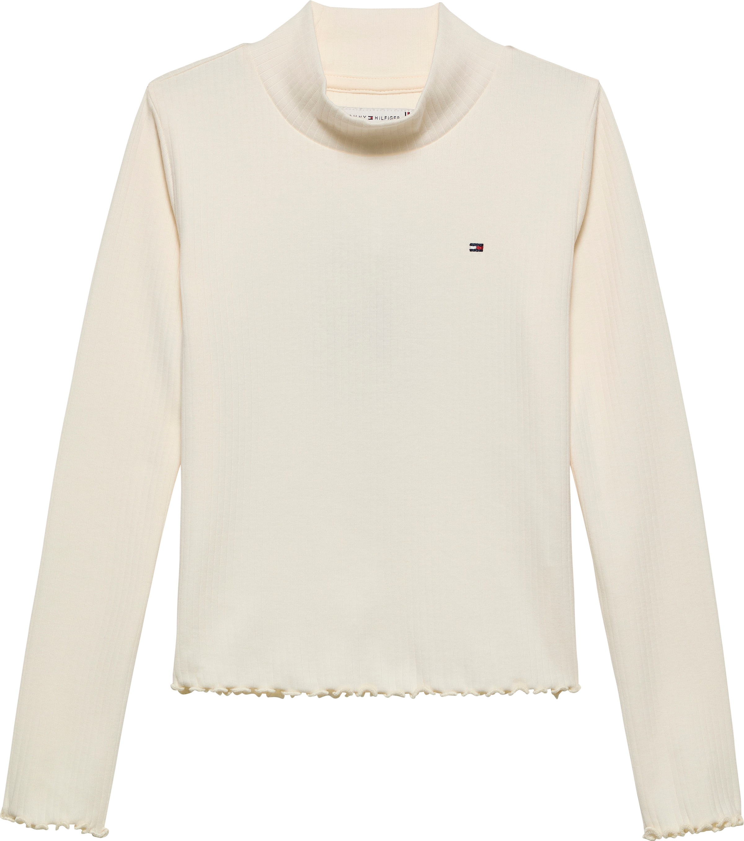 Langarmshirt TOMMY HILFIGER "MOCK NECK TOP LS", Mädchen, Gr. 14 (164), ivory silk, Single Jersey, Obermaterial: 95% Baumwolle, 5% Elasthan, unifarben, regular fit normal, Rundhals, eingesetzt gewellter Abschluss, Shirts Langarmshirt, Kinder bis 16 Jahre 4