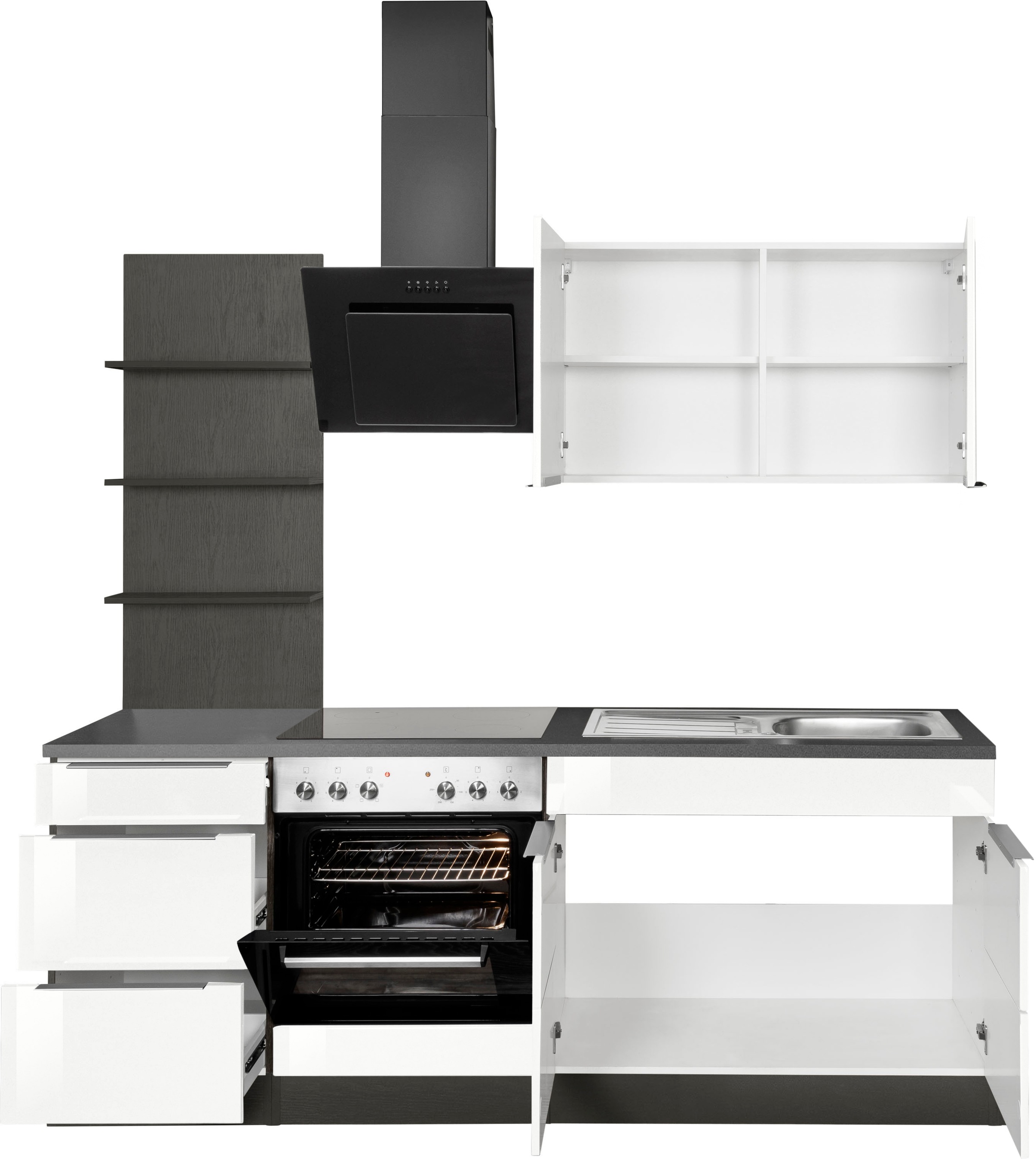 Thumbnail - KOCHSTATION Küchenzeile "KS-Brindisi" Breite 210 cm, wahlweise mit E-Geräten, mit MDF-Fronten und Regal