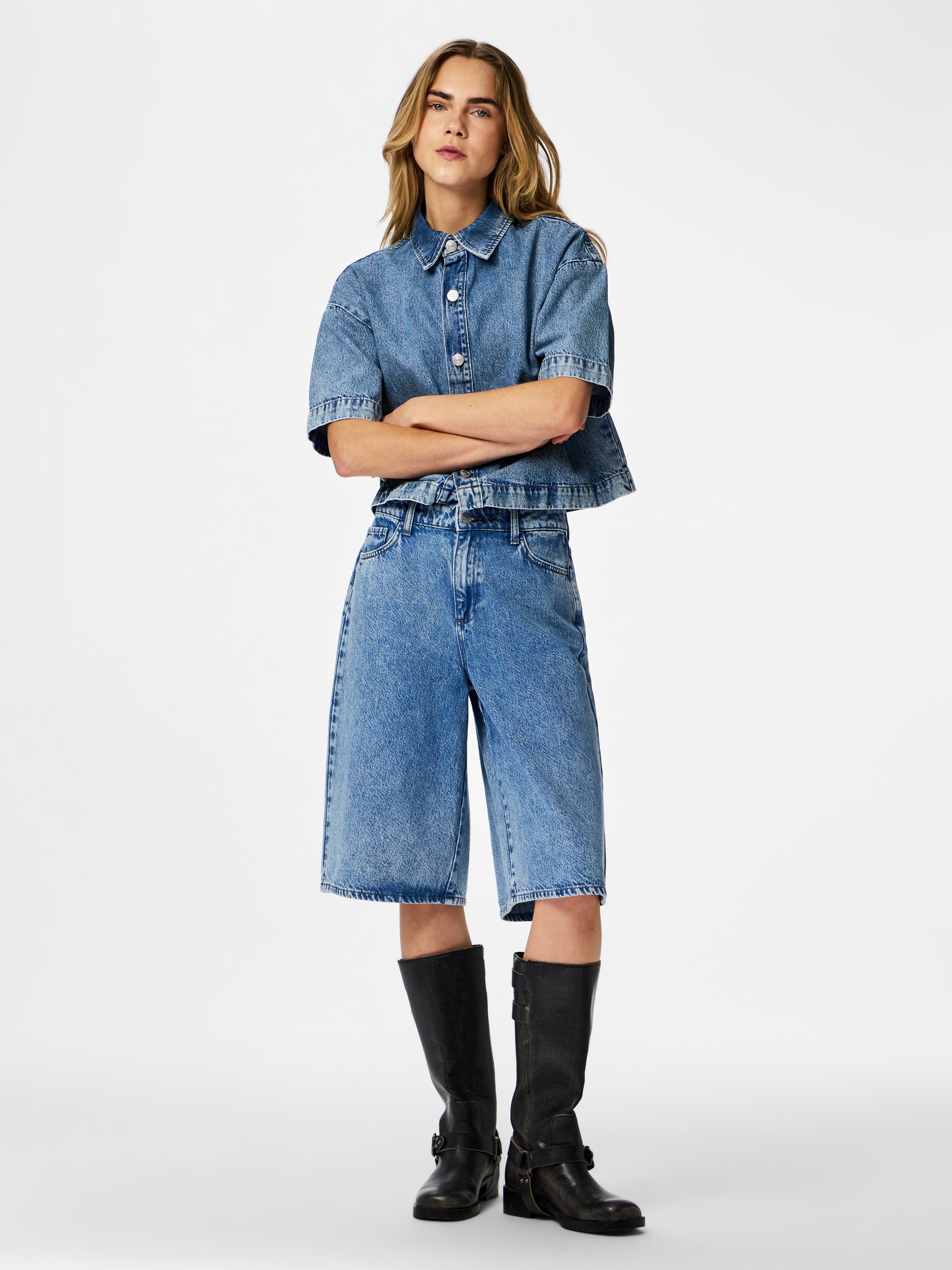 pieces Jeansbluse »PCSKY SS A-SHAPE DENIM TOP NOOS BC« im Oversized-Schnitt