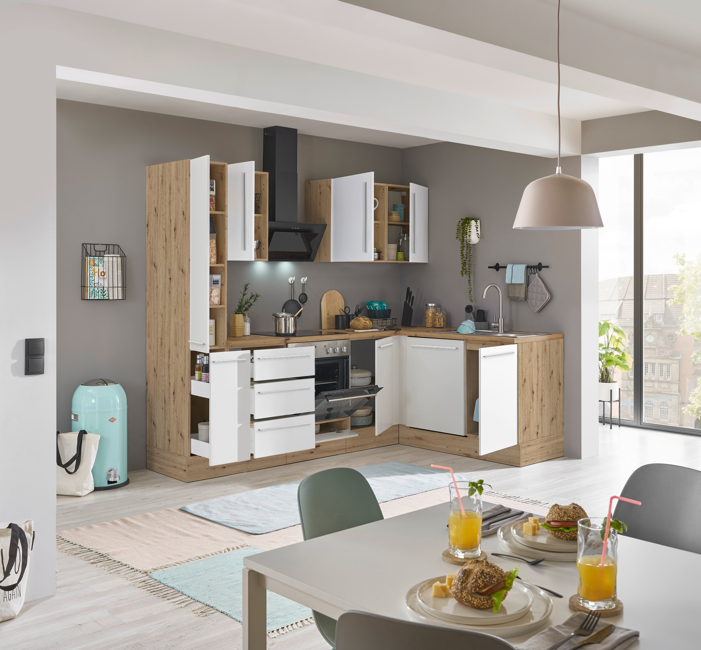 KOCHSTATION Winkelküche »Florida, Stellbreite 250x165 cm« wahlweise mit E-Geräten, mit Softclose für Türen und Schubkästen