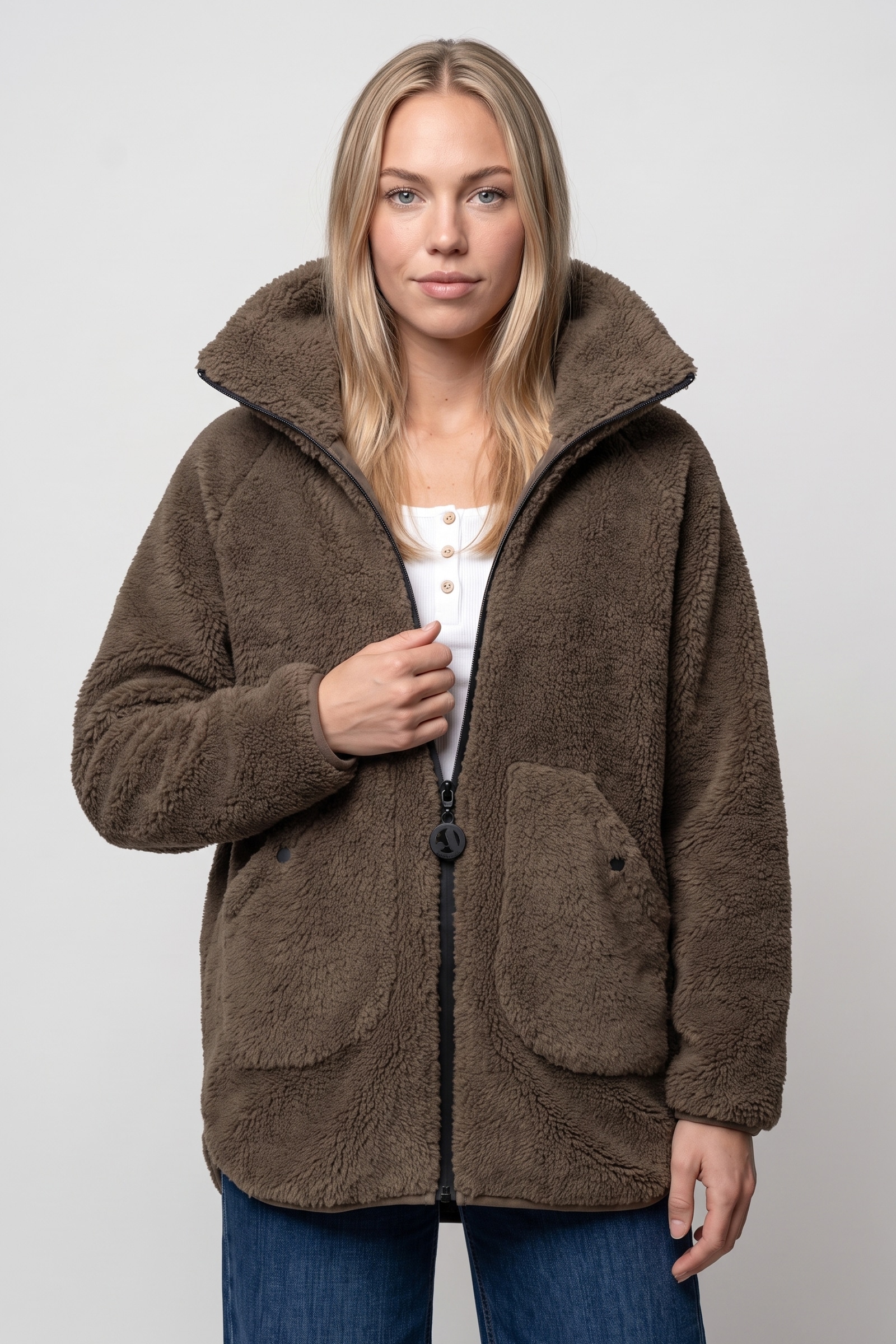 Alife & Kickin Fellimitatjacke »Damen SariaAK T Übergangsjacke, Jacke« Dichter Teddyfleece, hoher Stehkragen, zwei aufgesetzte Taschen