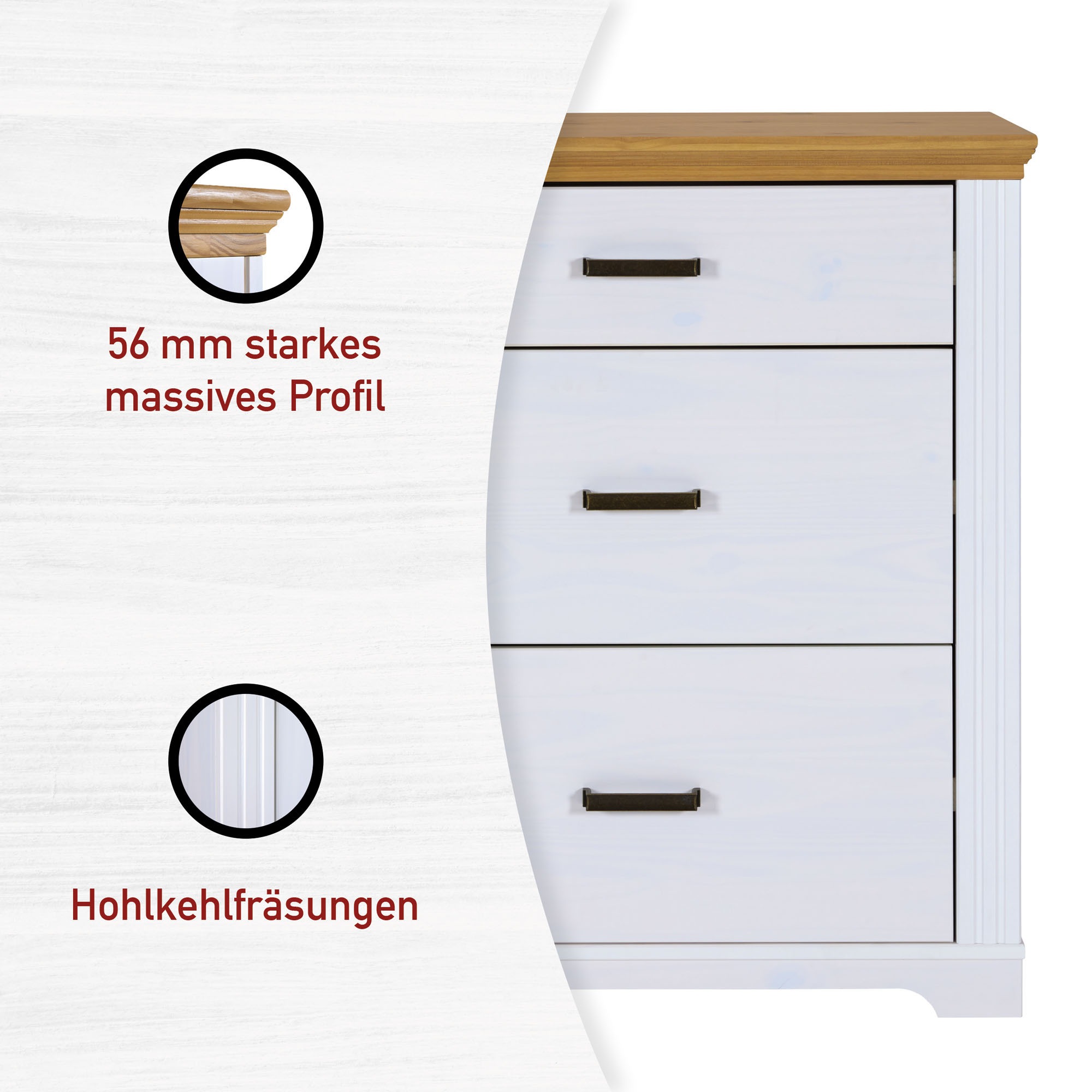 Inter Link Schubkastenkommode »Kommode Maluno« 1 Stk. tlg. Kiefer Massiv, Soft-Close, Stauraum, BxTxH: ca. 93 x 48,3 x 104 cm